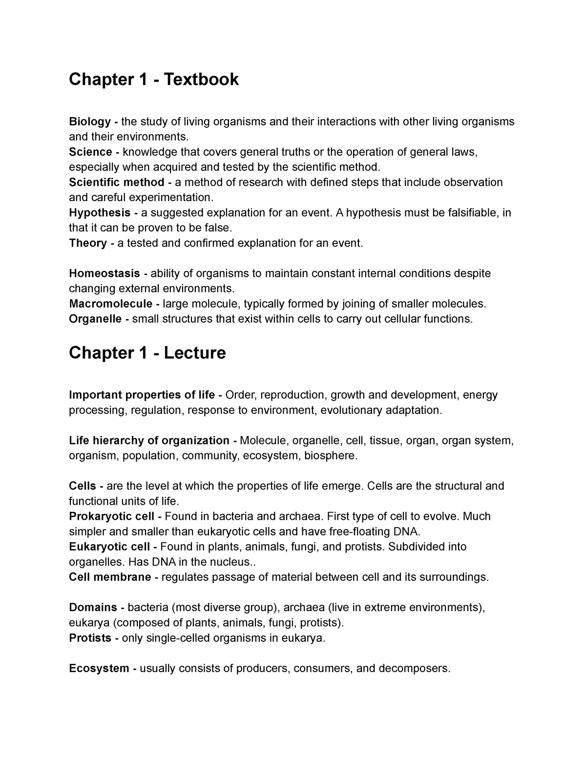 Bio 106 - Review - Chapter 1 - Textbook Biology - the study of living ...