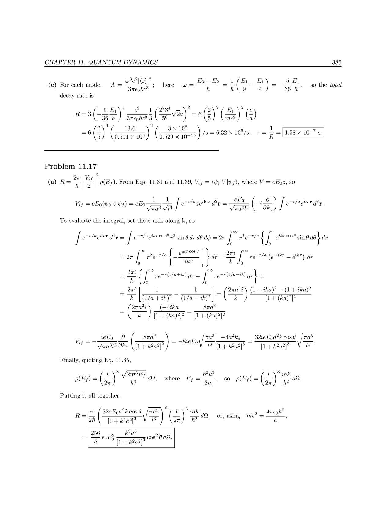 EP455 Study Material 385 - CHAPTER 11. QUANTUM DYNAMICS 385 (c) For ...