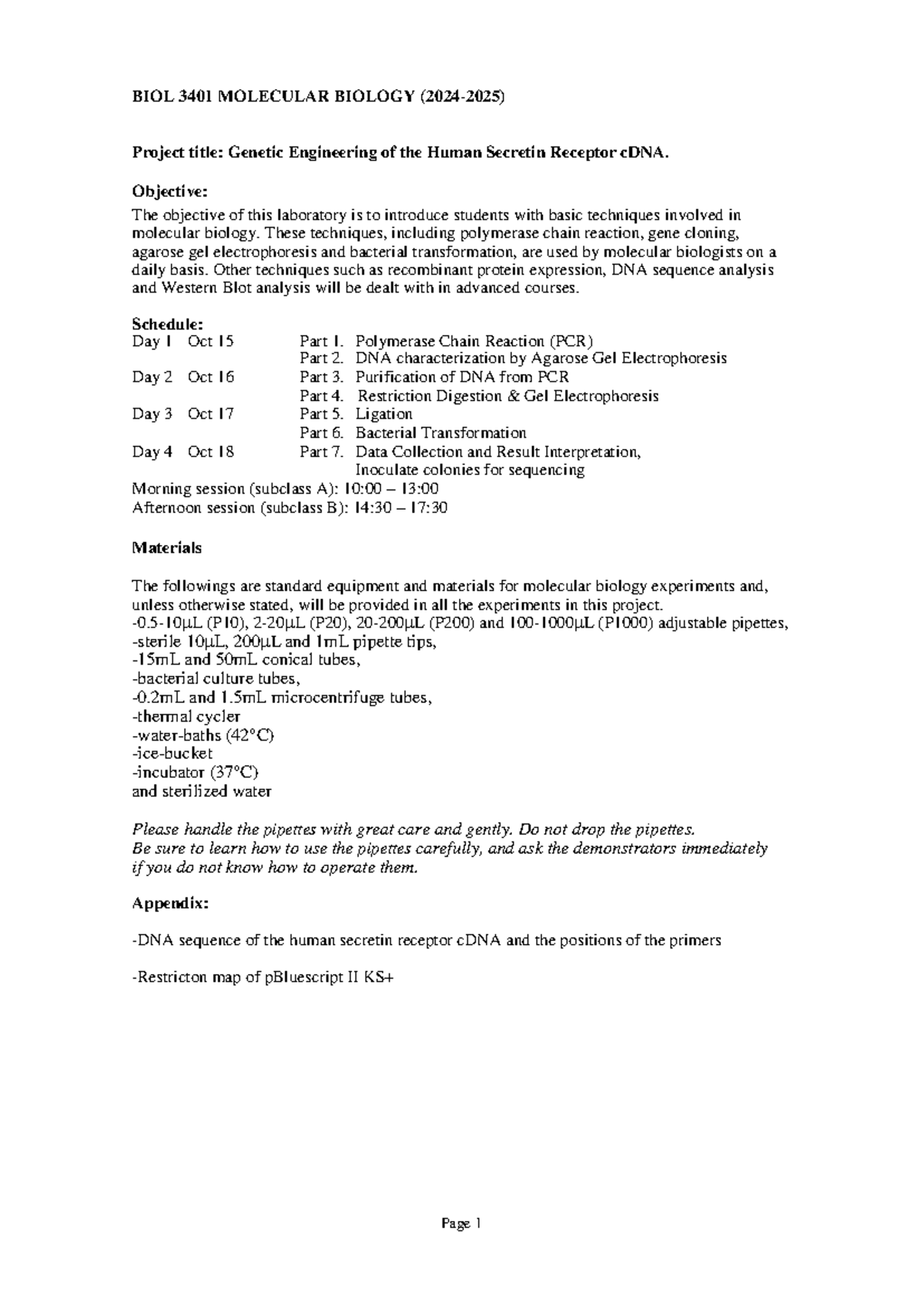 Biol3401 Lab manual 2024 B Project title Engineering of the