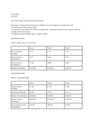 Standardization of an Na OH Solution lab - Chemistry 200 Section 26 10 ...