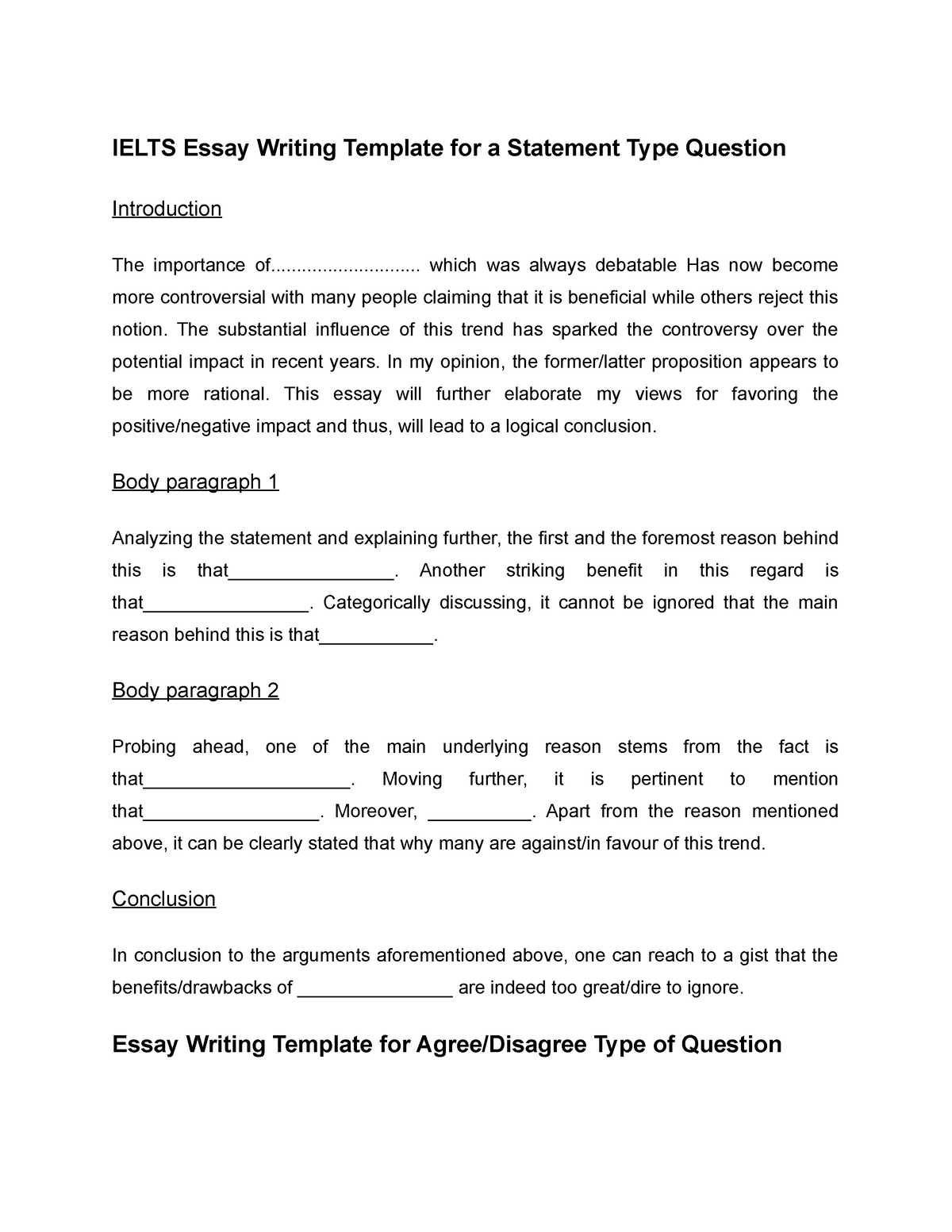 ielts essay writing template for a statement type question