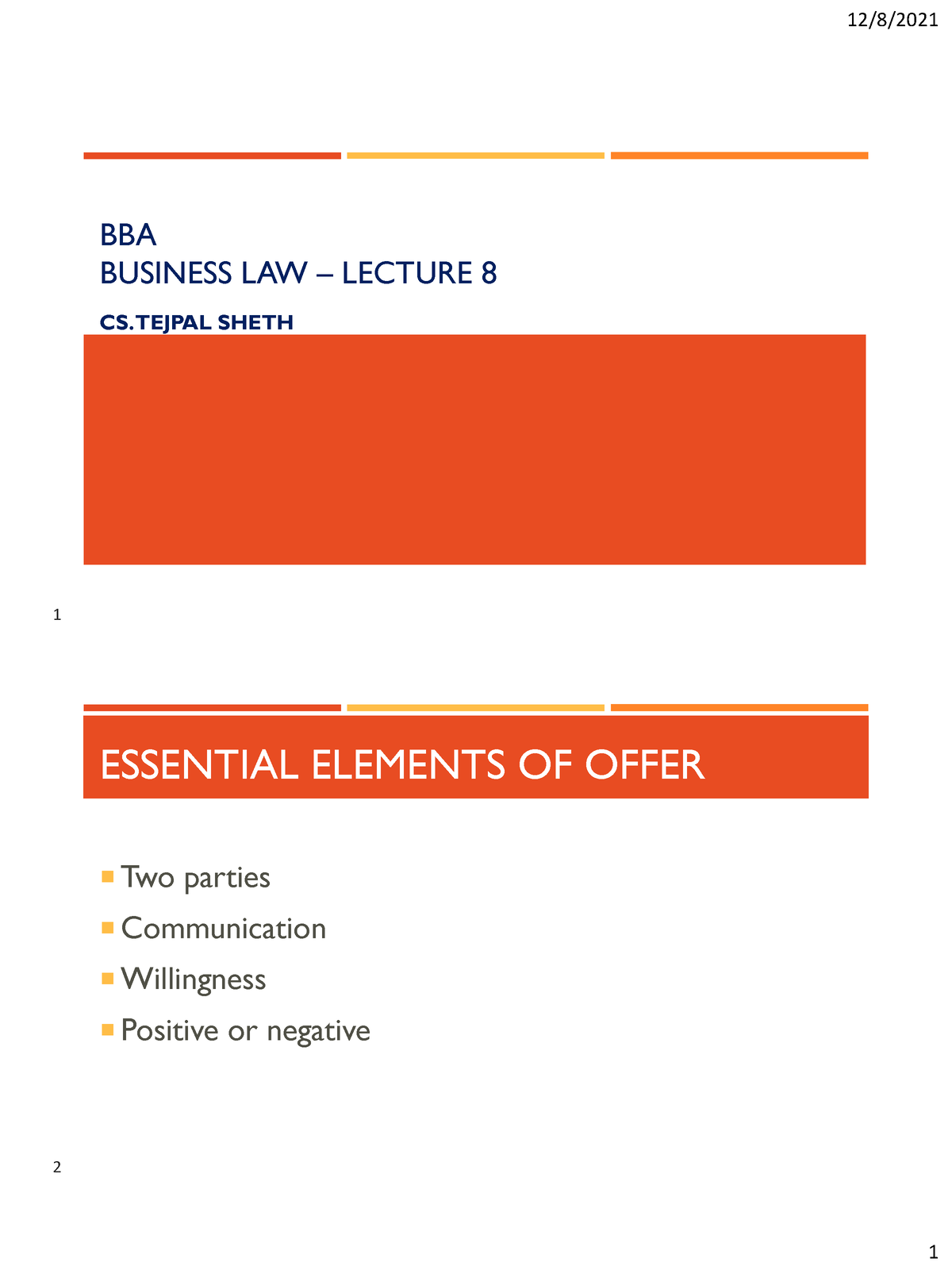 Lecture 8-merged - Notes - BBABUSINESS LAW CS. TEJPAL SHETH ESSENTIAL ...