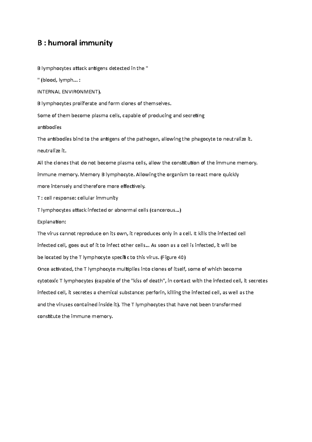 B lympho - Lecture notes 1 - B : humoral immunity B lymphocytes attack ...