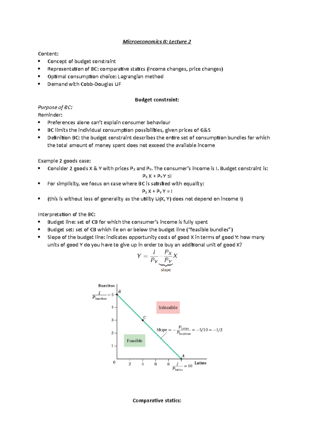 Micro II L2 - Lecture 2 Lecture Notes And Summary: Consumer Behaviour B ...