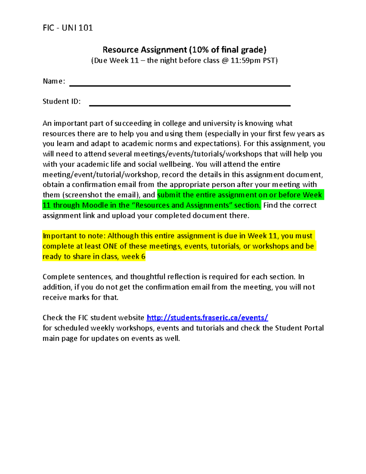 Uni 101 - Resource Assignment-3 - Resource Assignment (10% of final ...