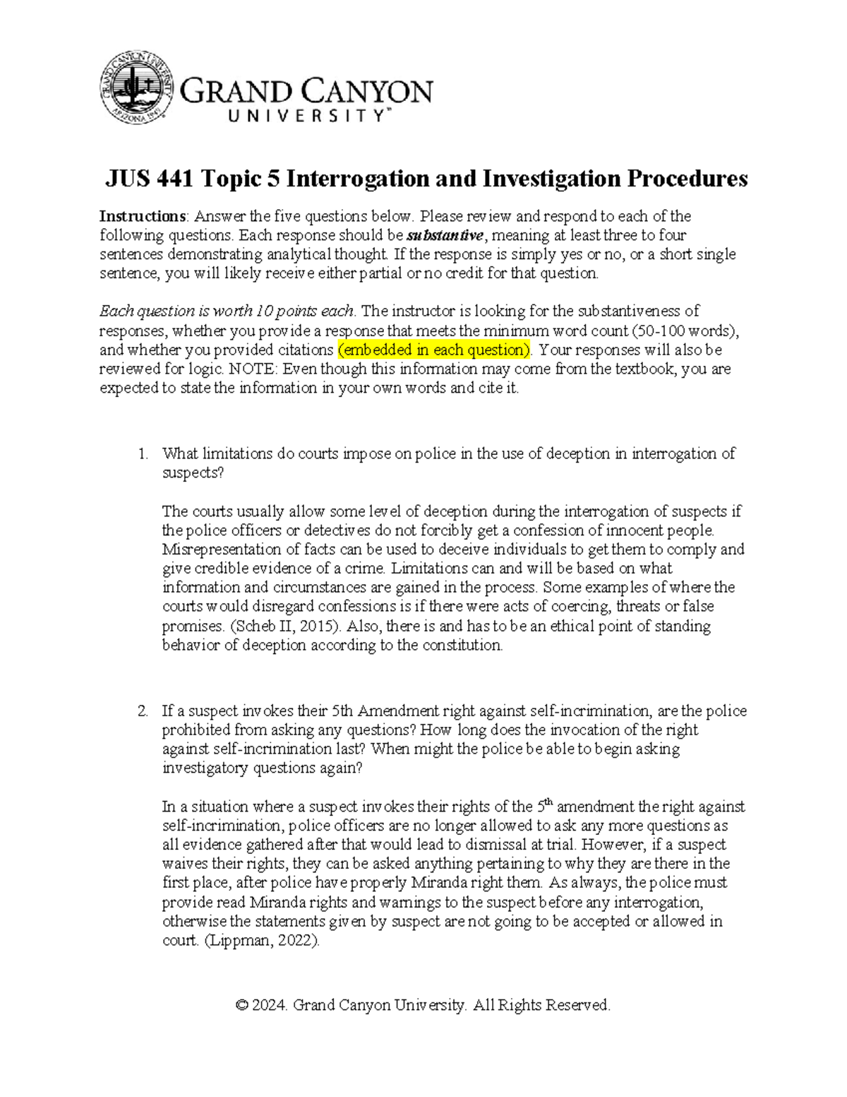 JUS 441 T5 Interrogation And Investigation Procedures 1 - JUS 441 Topic ...