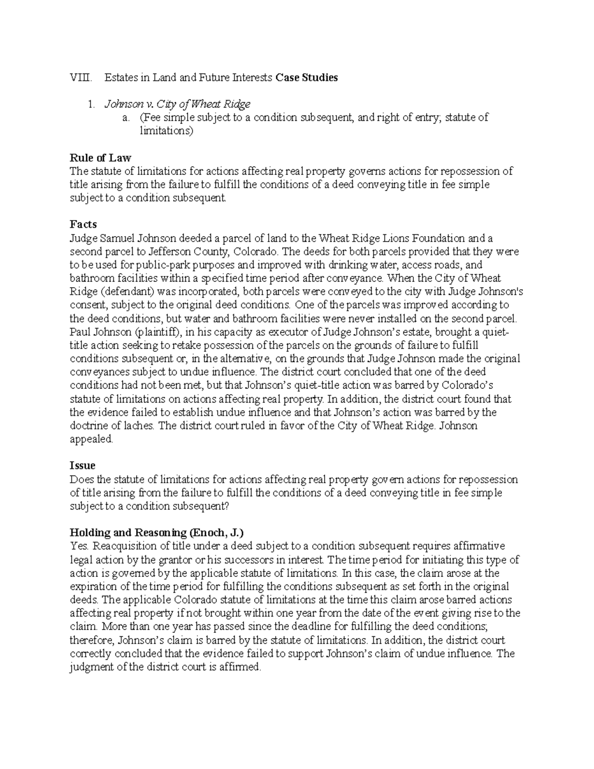 Estate & Future Interests Case Studies - VIII. Estates in Land and ...