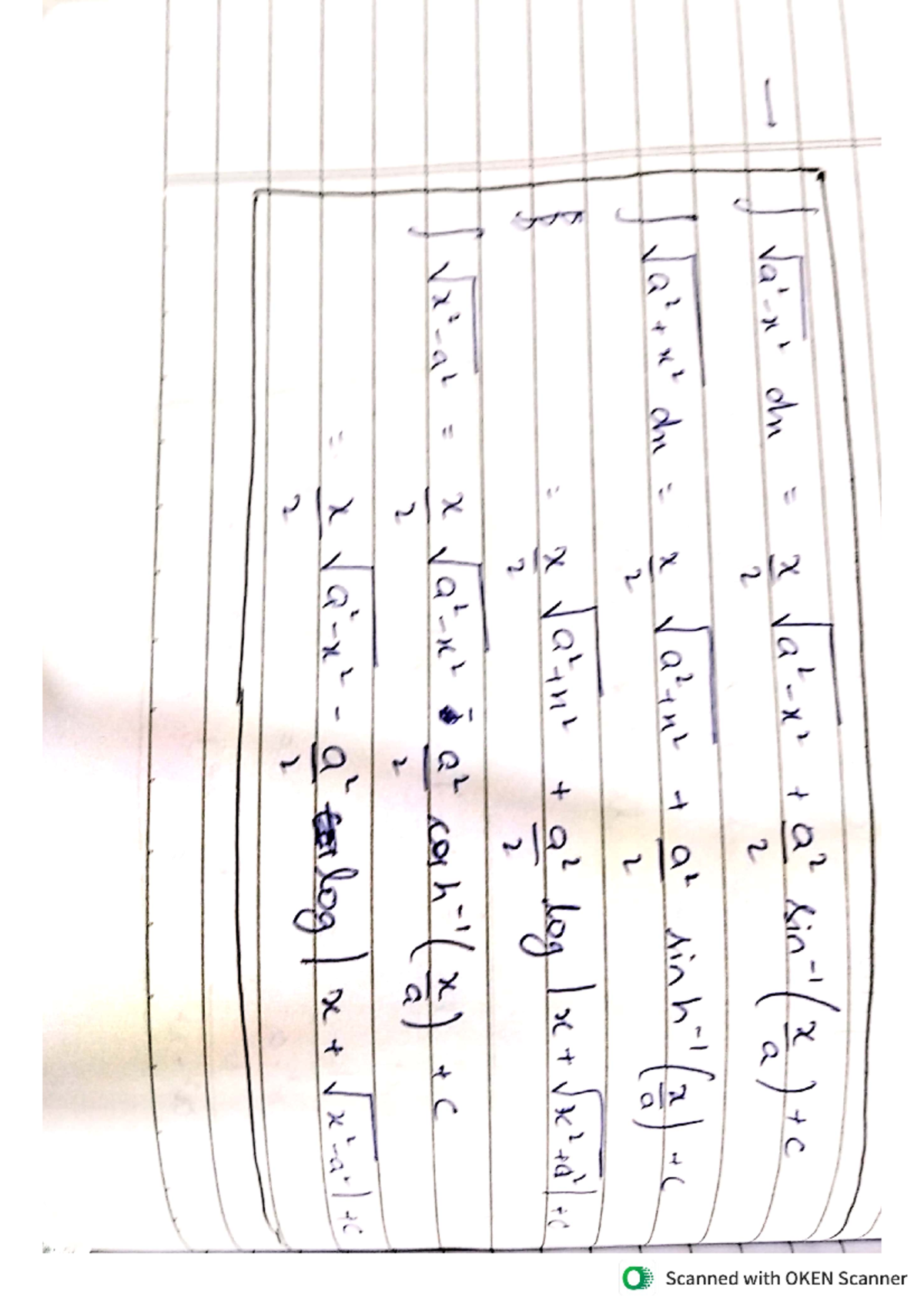 integration notes - dn a2 2 2 I dn x at sinth (a) 2 Jaint a2 log 2 X at ...