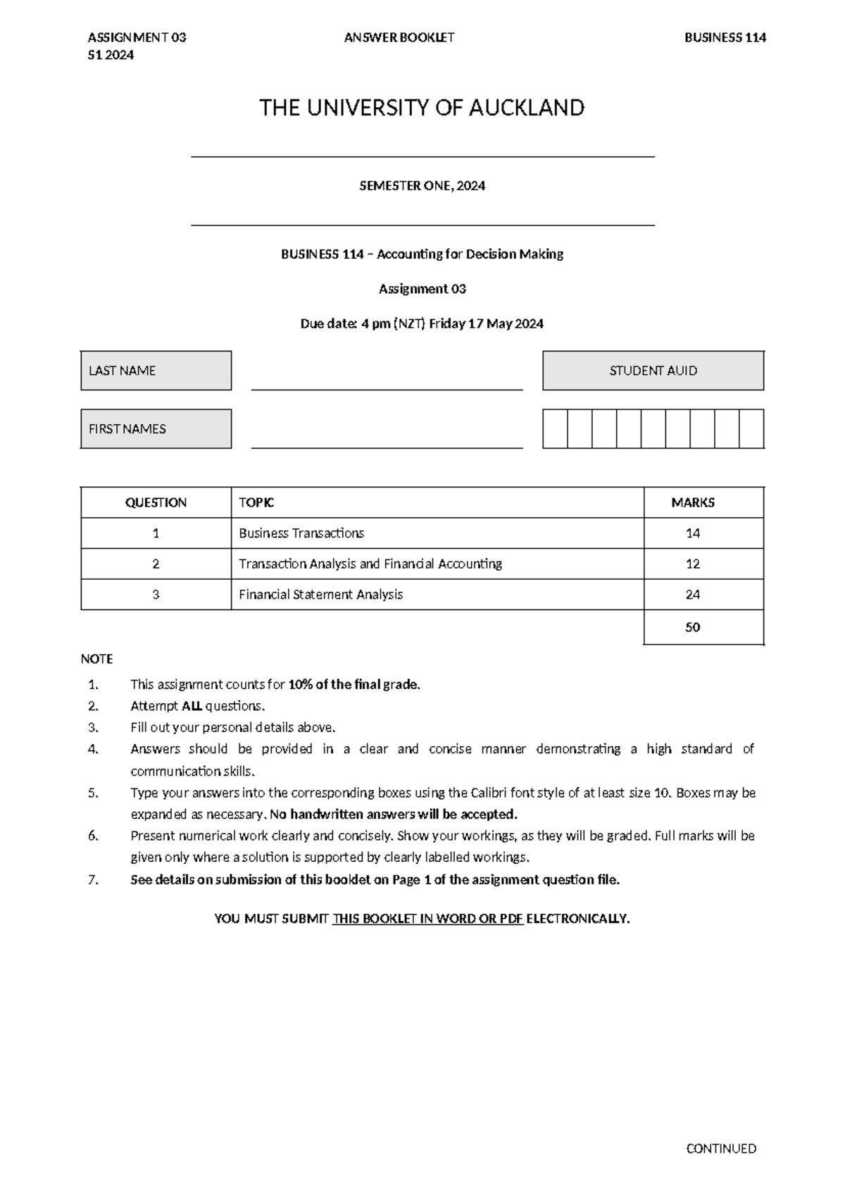 BUS114+Assignment+03+S1+2024+-+Answer+Booklet+%28Canvas%29 - S1 2024 ...
