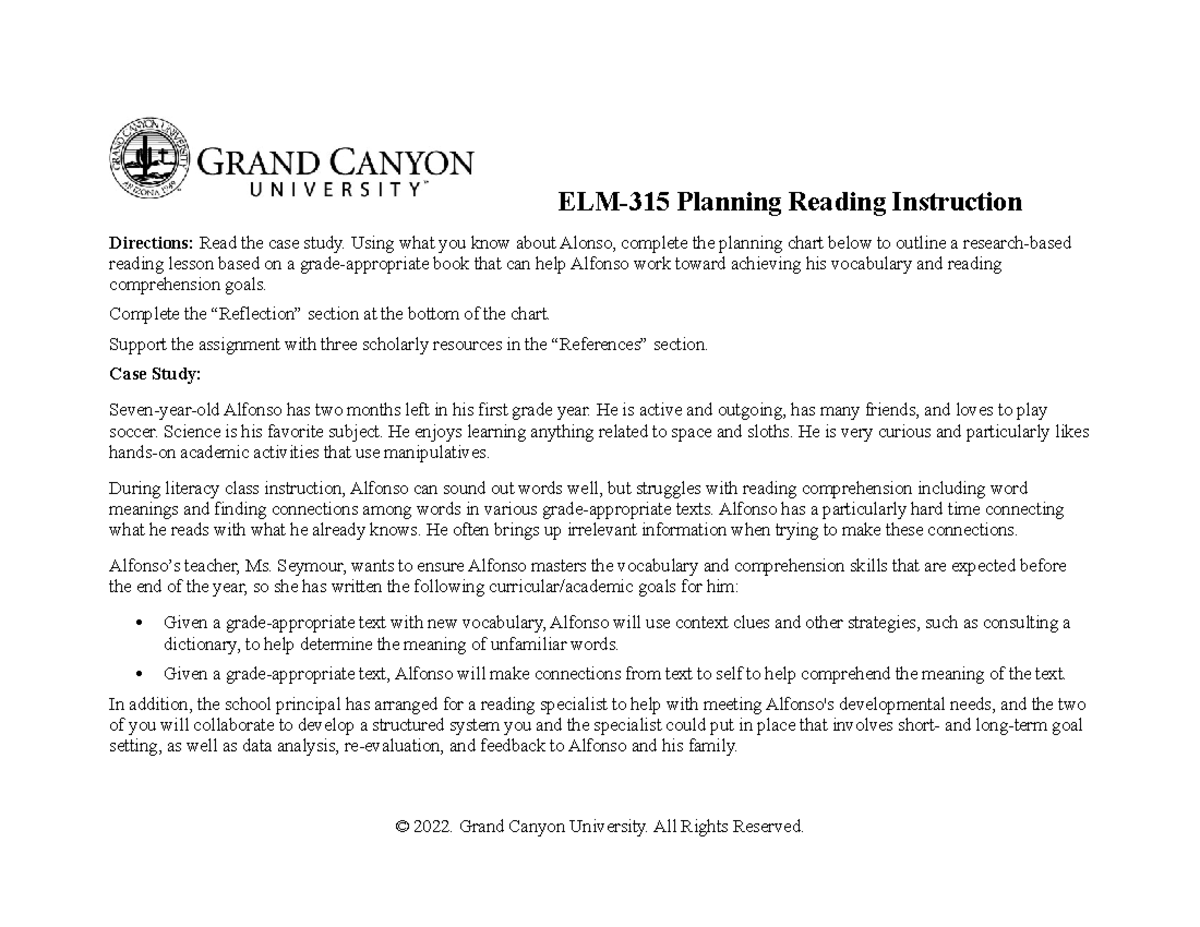 ELm 315 Reading - Week 3 Topic - ELM-315 Planning Reading Instruction ...