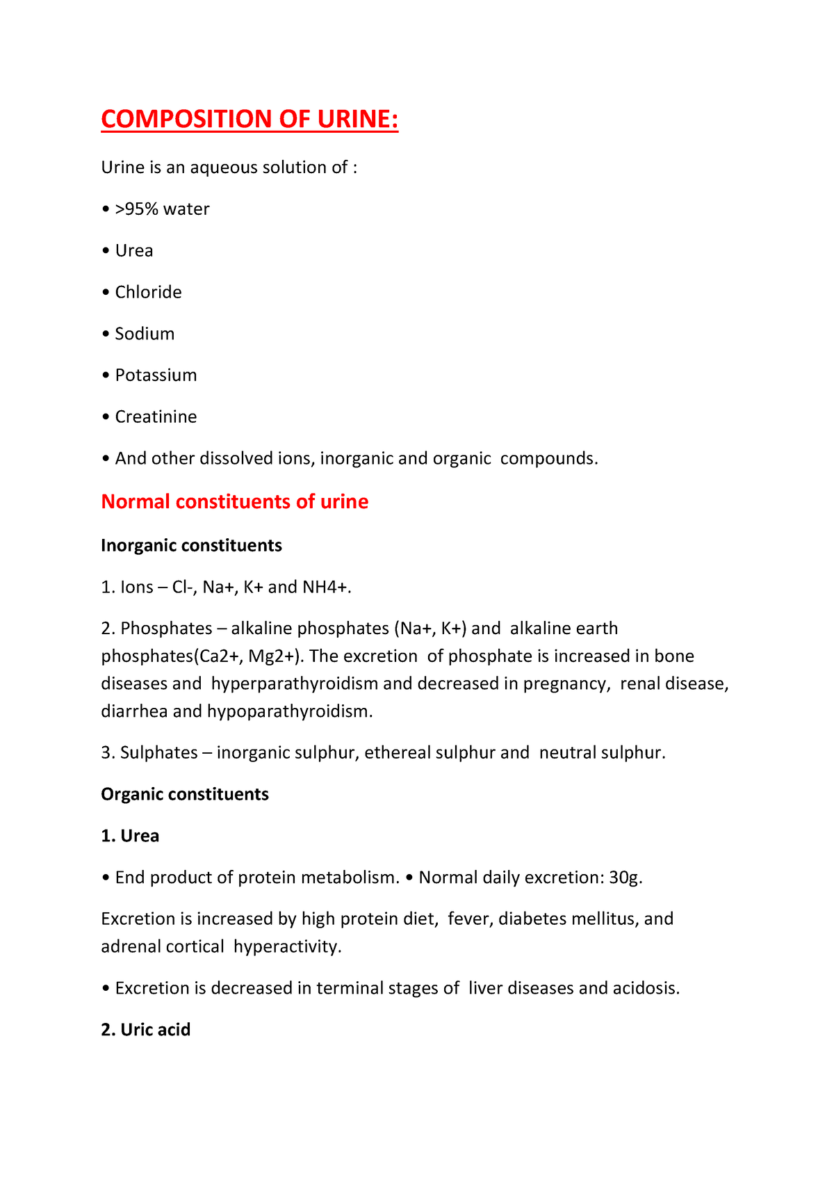 essay about composition of urine