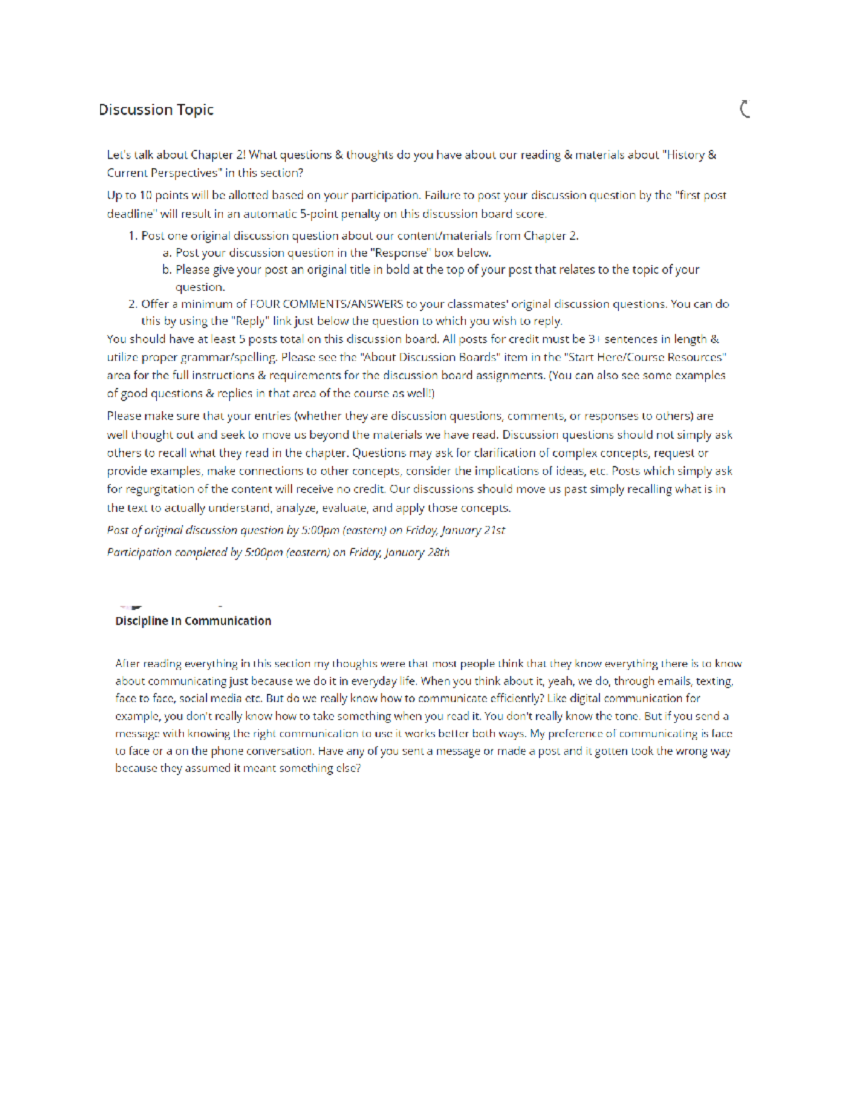 COM 101 week 2 discussion board - Discussion Topic ( talk about Chapter ...