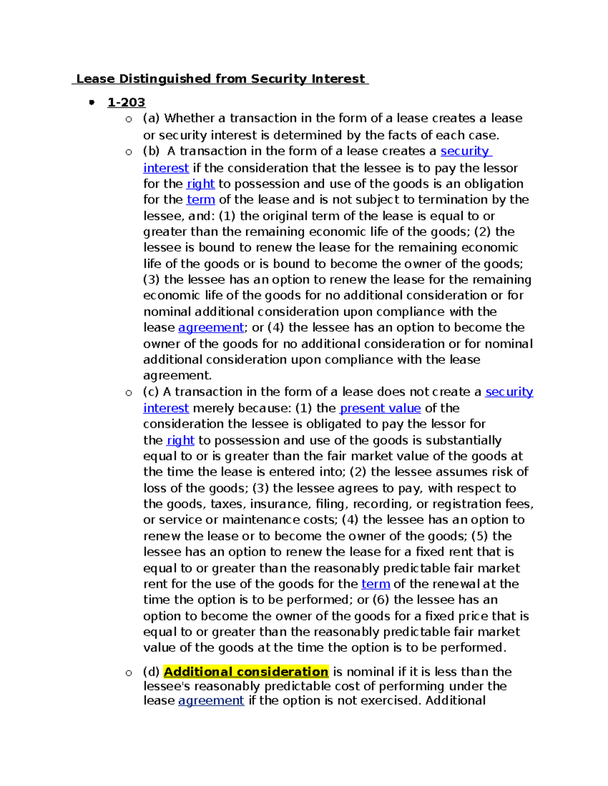 Sales and Secured Transactions Outline Update - Lease Distinguished ...