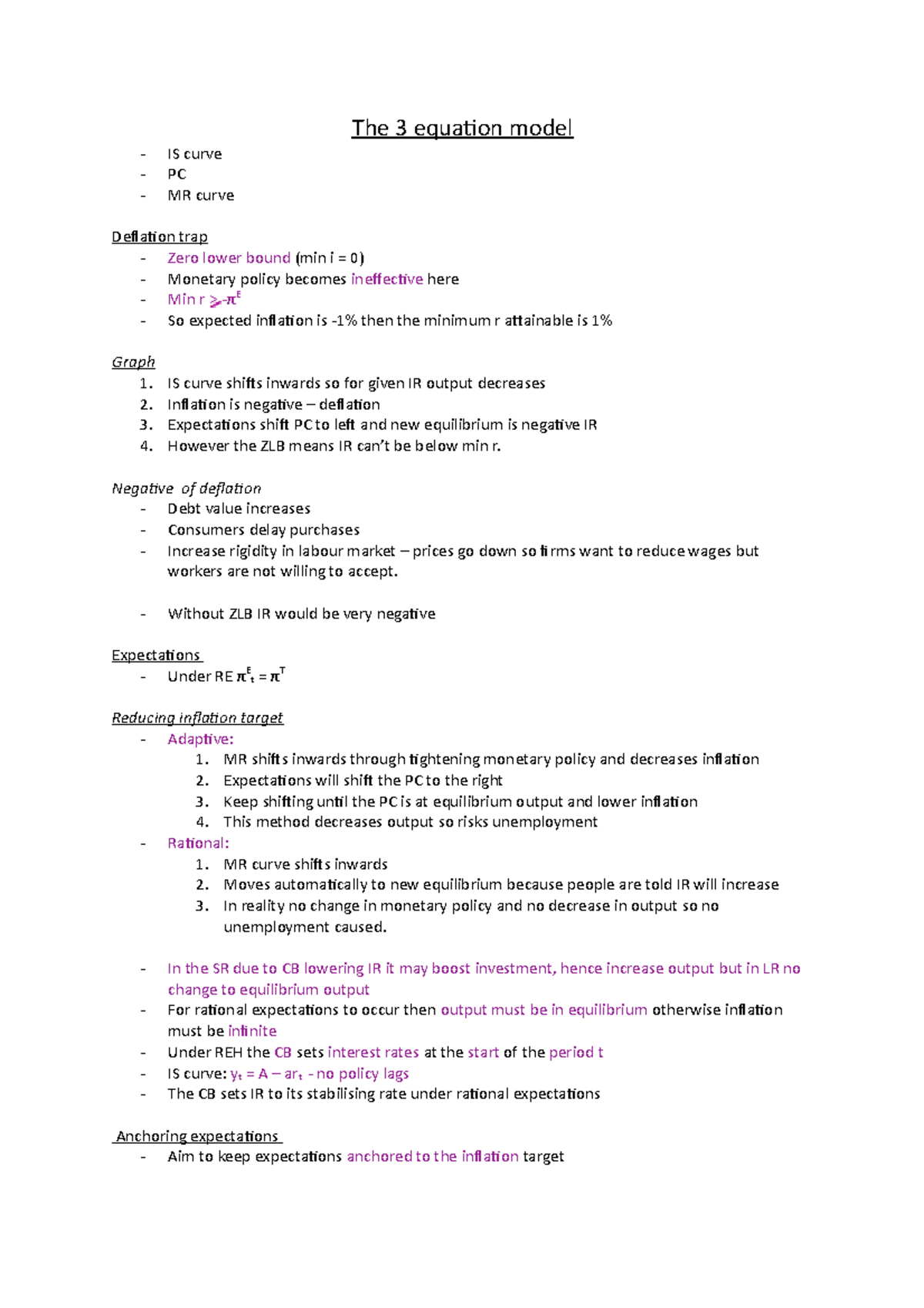 The 3 equation model lecture 14 - The 3 equation model IS curve PC MR ...