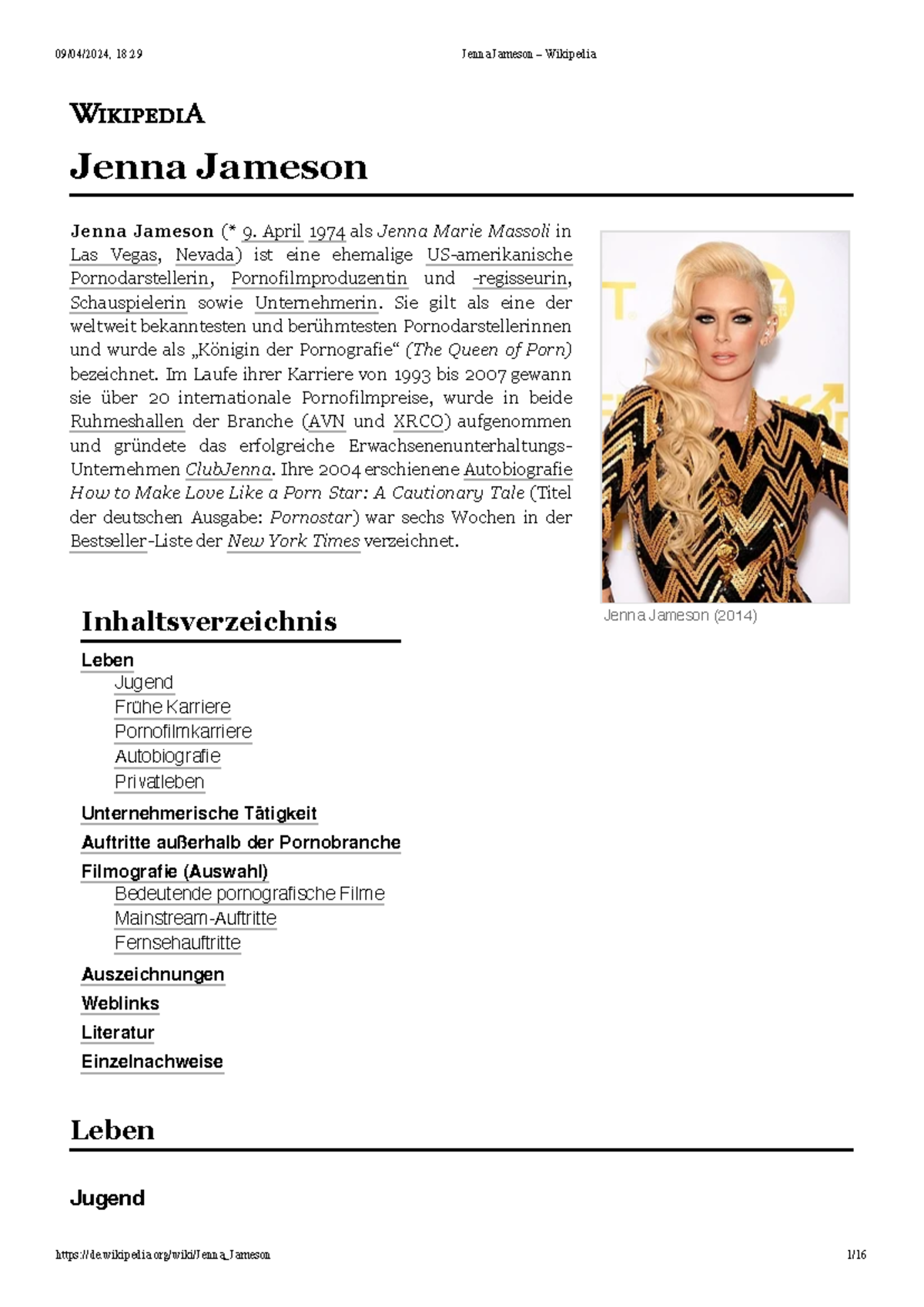 Jenna Jameson – Wikipedia - Jenna Jameson ( 2014 ) Jenna Jameson Jenna  Jameson (* 9. April 1974 als - Studocu