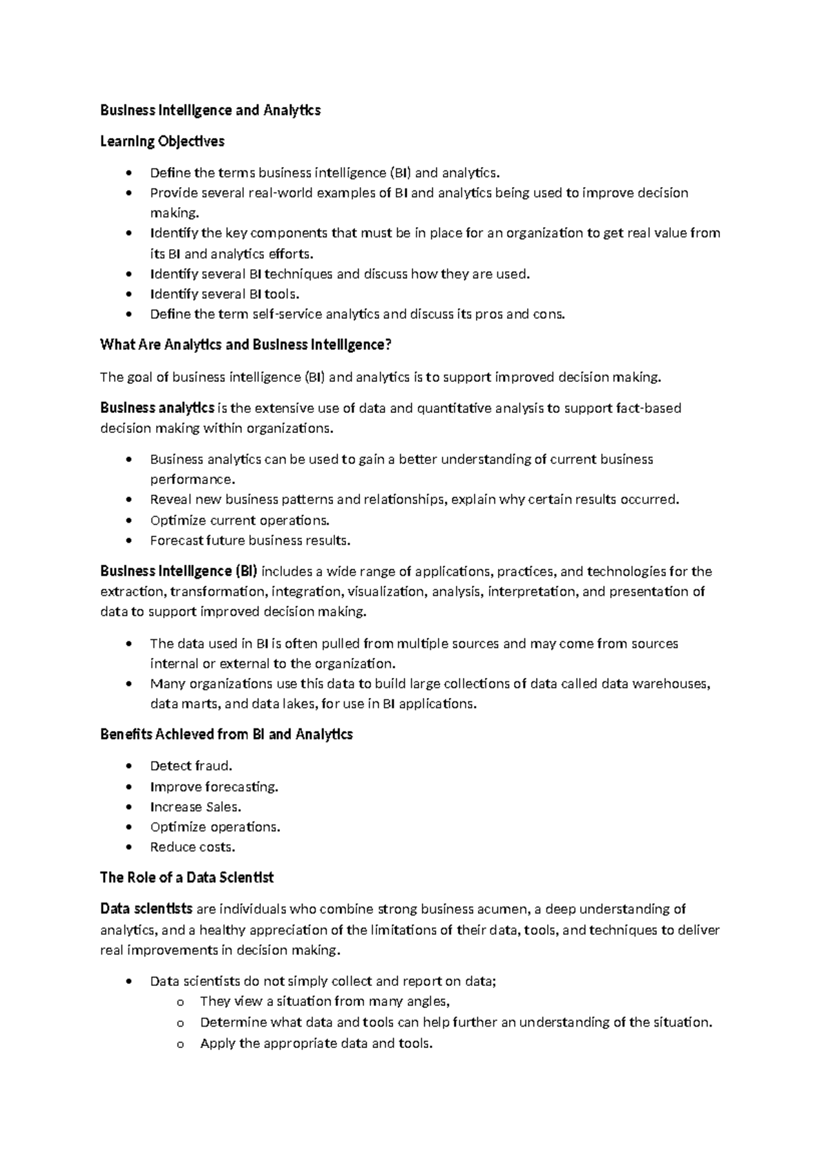 Unit 2 - Business Intelligence and Analytics - Business Intelligence ...