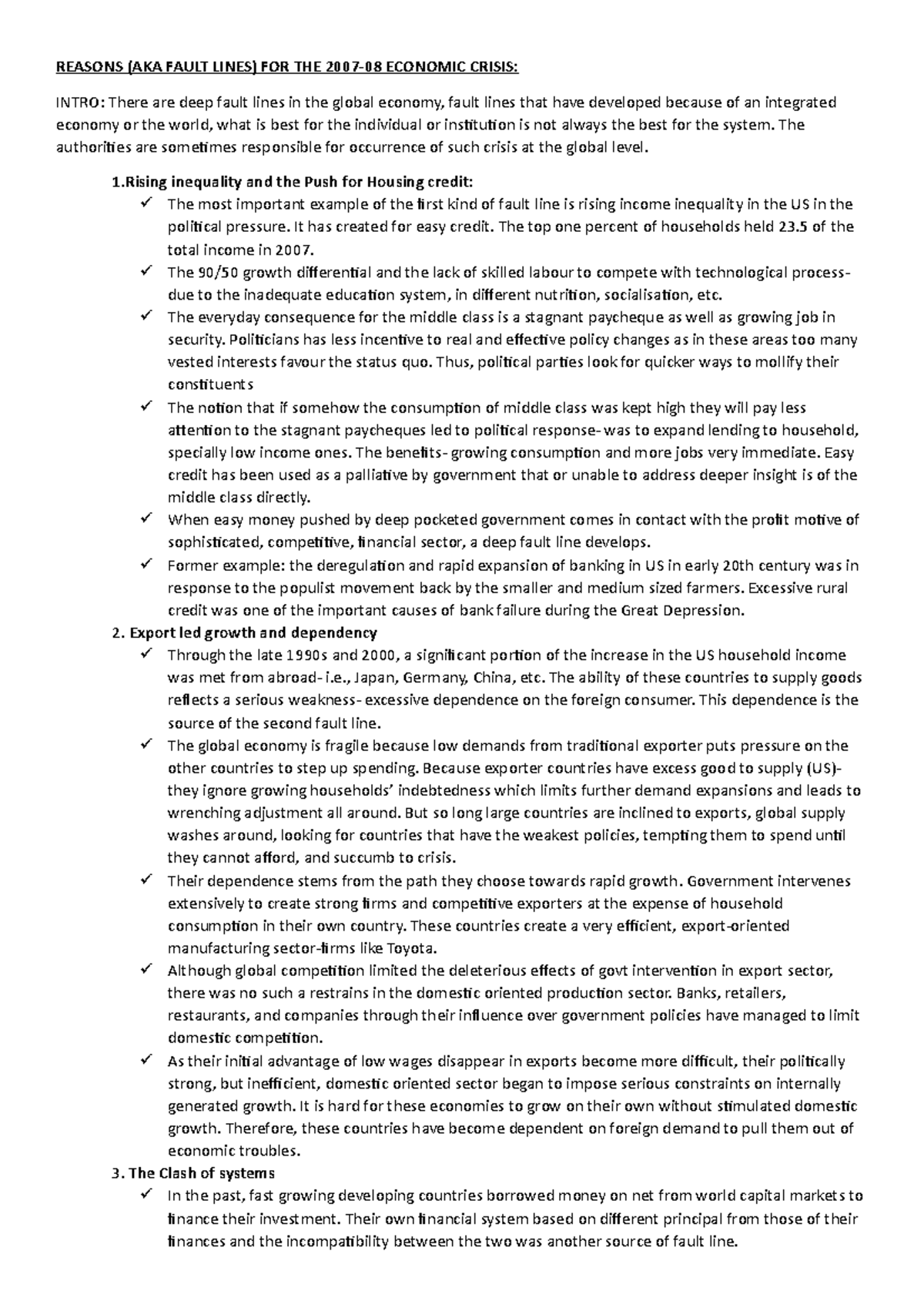 Fault Lines EXTENSIVE NOTES REASONS (AKA FAULT LINES) FOR THE 2007