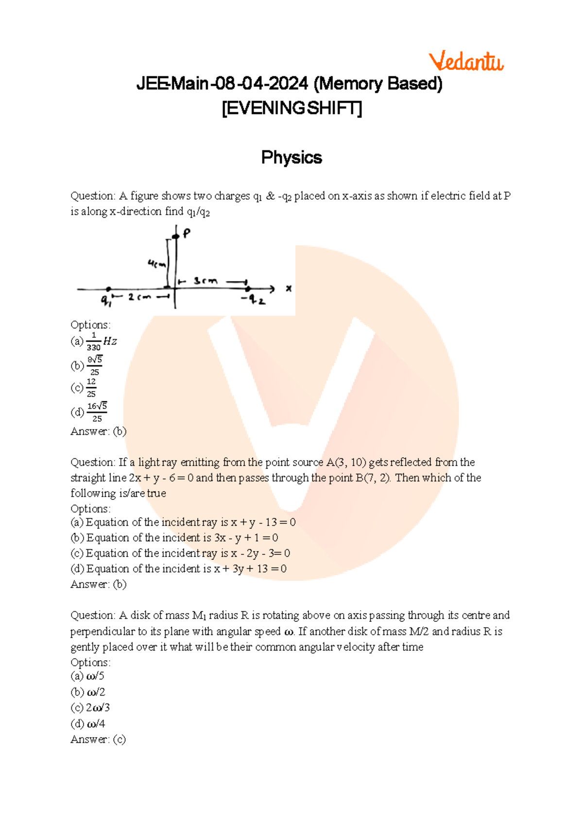 JEE Main 2024 (April 8 Shift 2) Physics Question Paper with Solutions ...