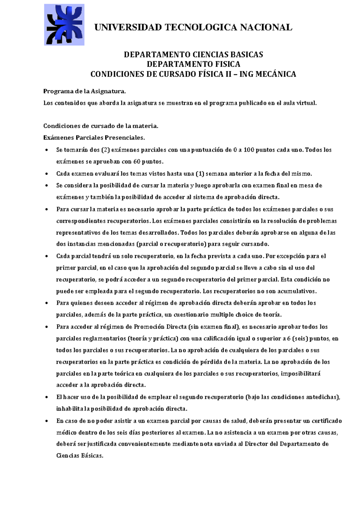 Condiciones DE Cursado 2023 - UNIVERSIDAD TECNOLOGICA NACIONAL ...