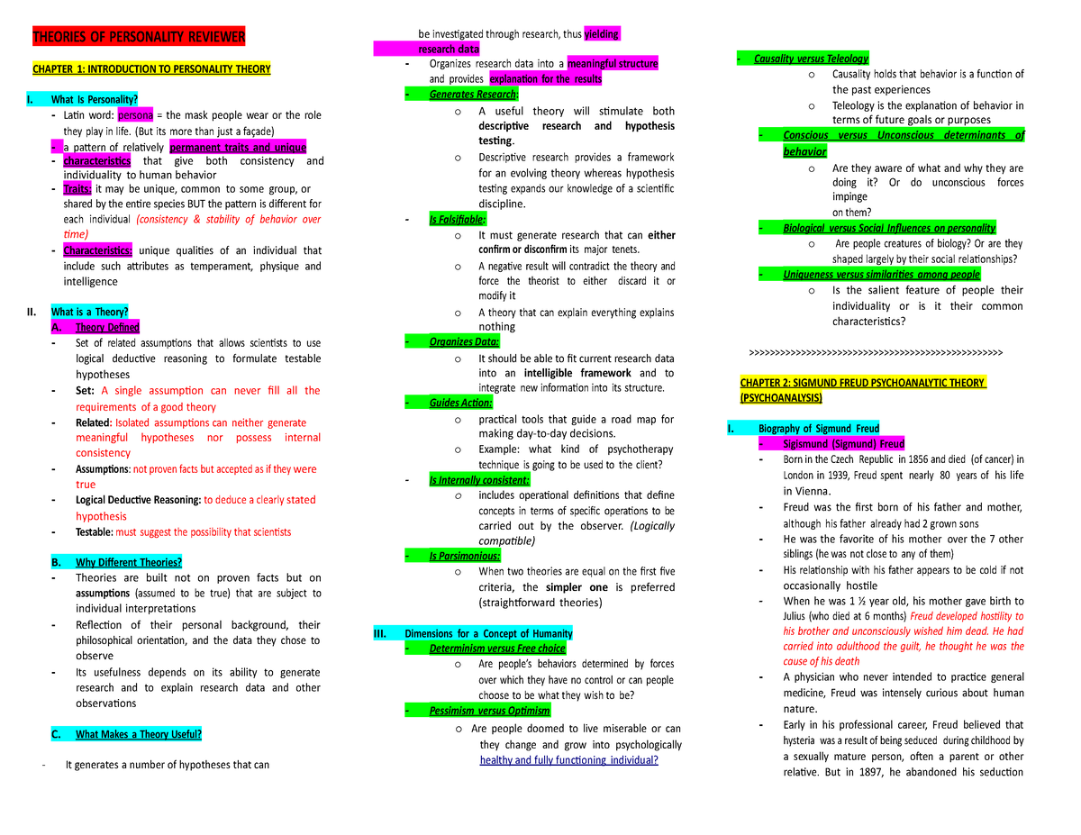 Midterms Theories OF Personality Reviewer - THEORIES OF PERSONALITY ...