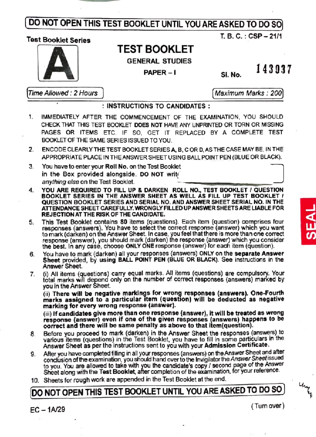 Oas prelims 21 gs i - Lad notes - DO NOT OPEN THIS TEST BOOKLET UNTIL ...