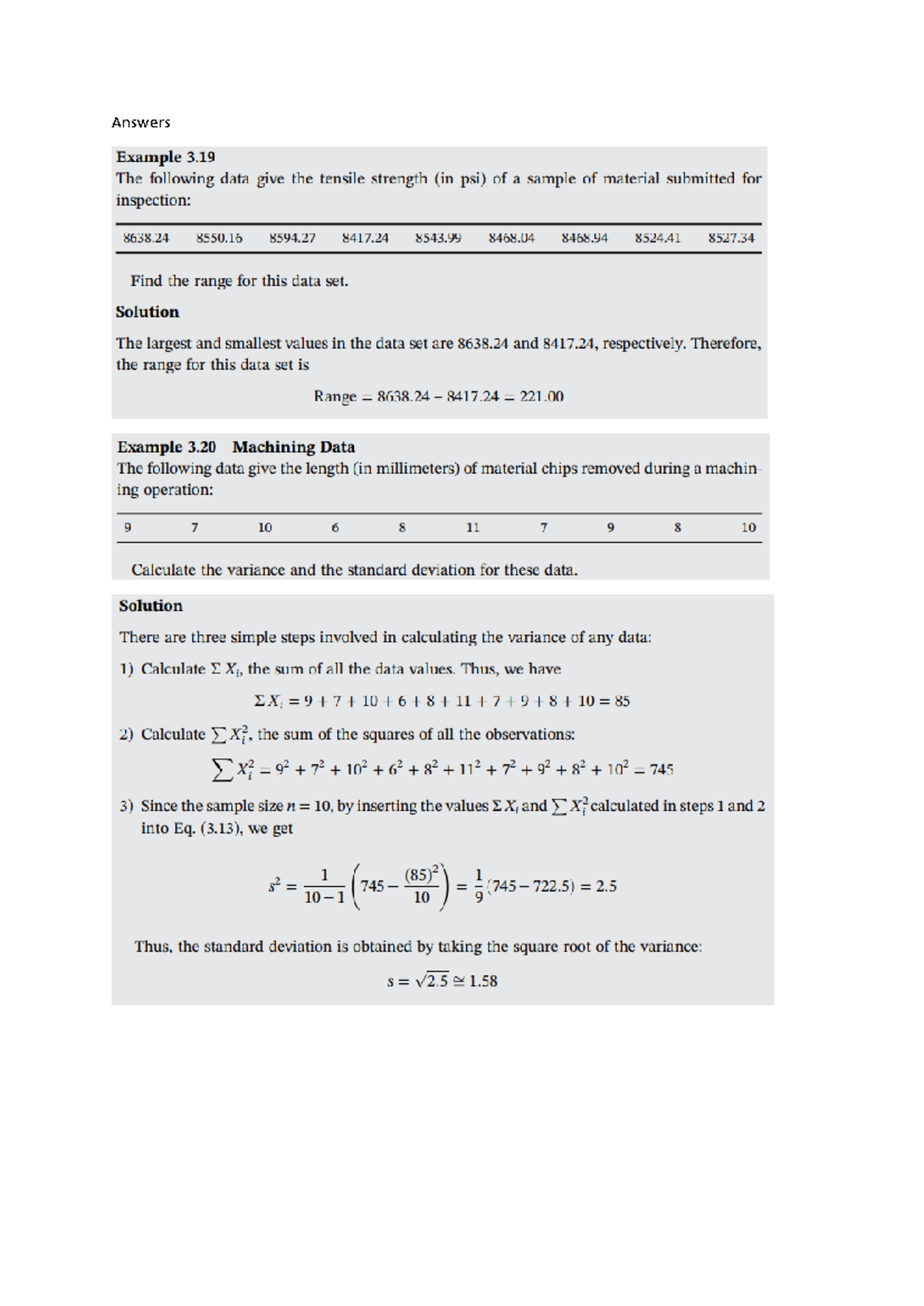 Examples Part 2 Answers - Answers Example 3 The following data give the ...