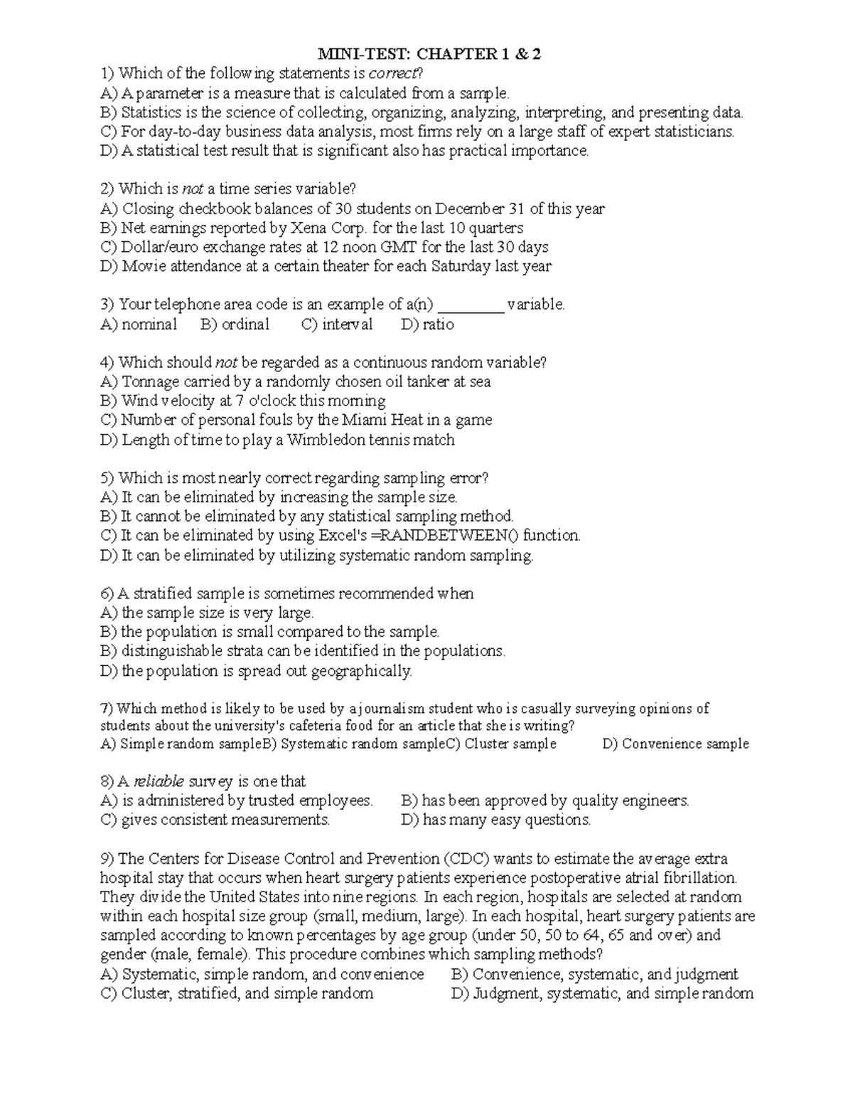 Chap 1 - 2 Class 1 - Copy - MINI-TEST: CHAPTER 1 & 2 Which Of The ...