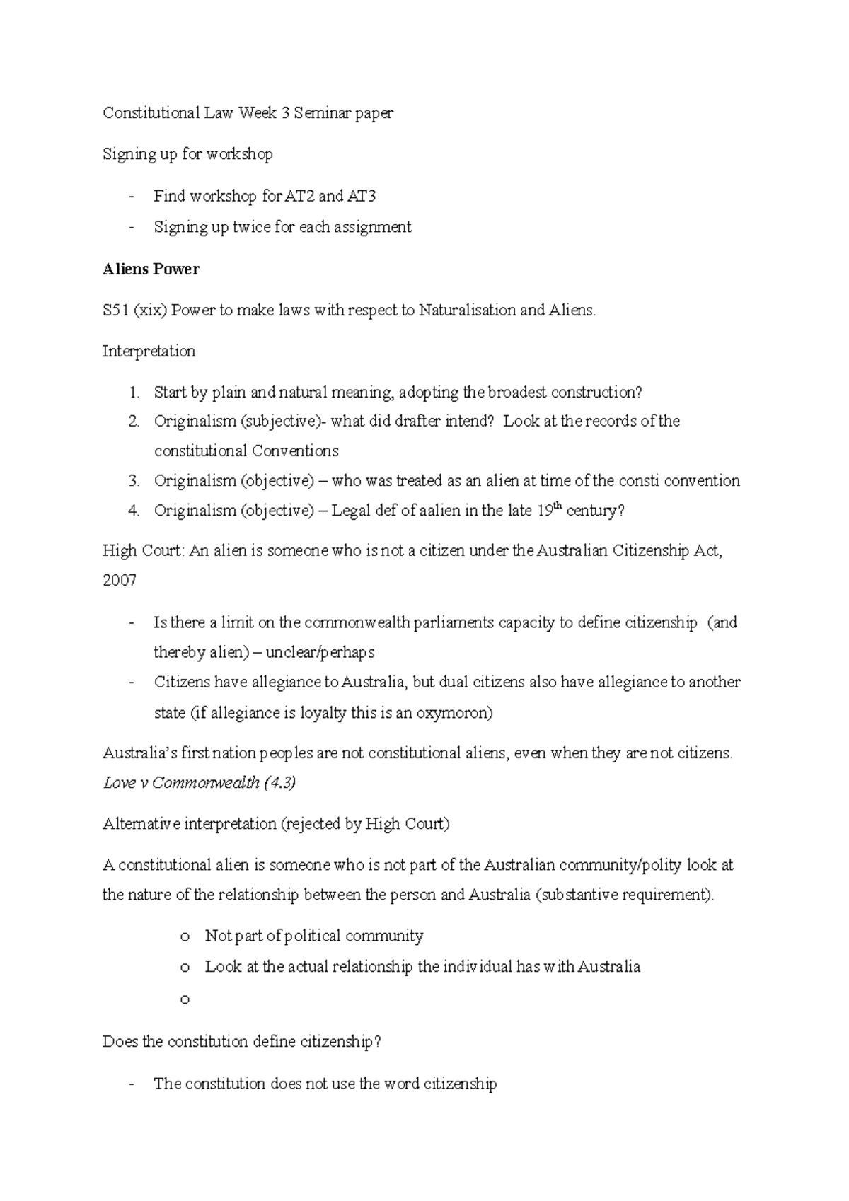 Aliens Power Cases, lecture notes, steps to arguments (Binary