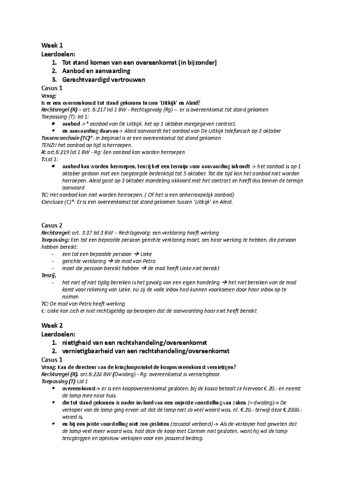 Samenvatting - Verbintenissenrecht - Week 1 Leerdoelen: 1. Tot Stand ...