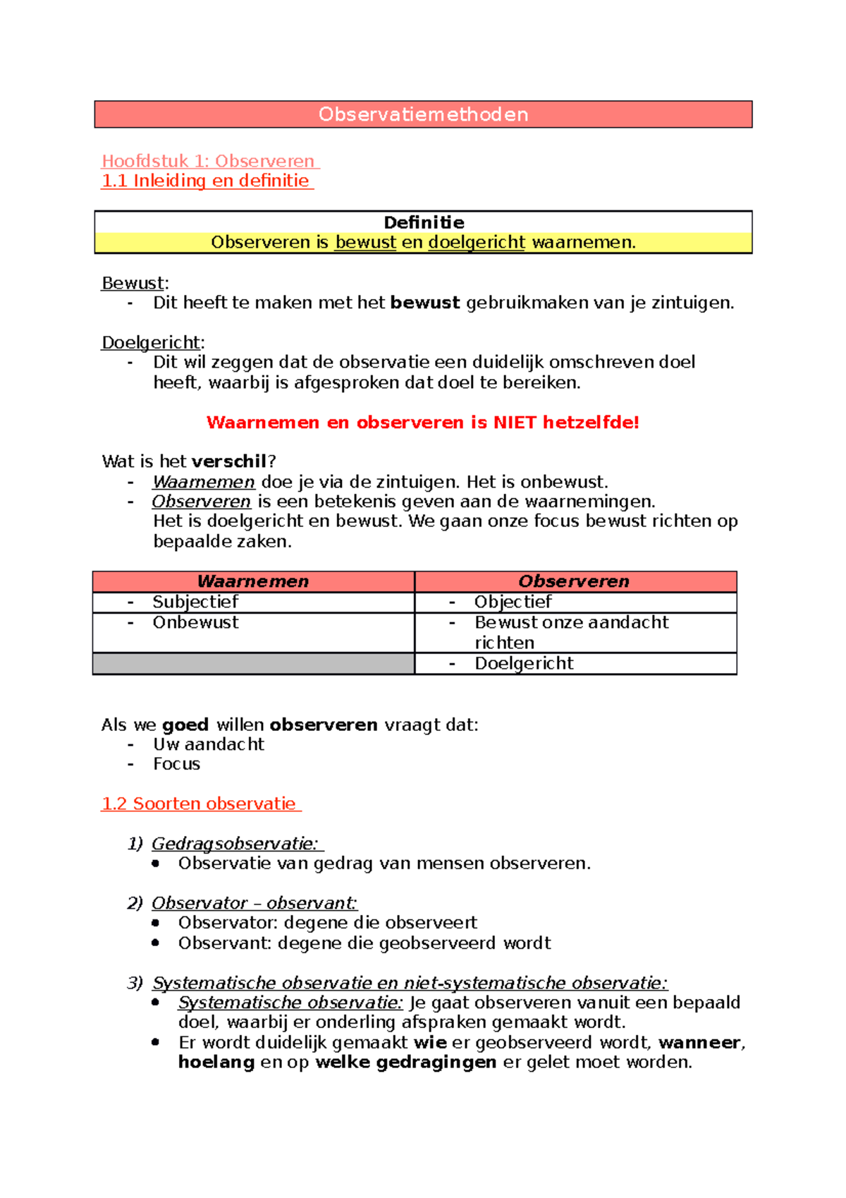 Samenvatting Observatiemethoden - Observatiemethoden Hoofdstuk 1 ...