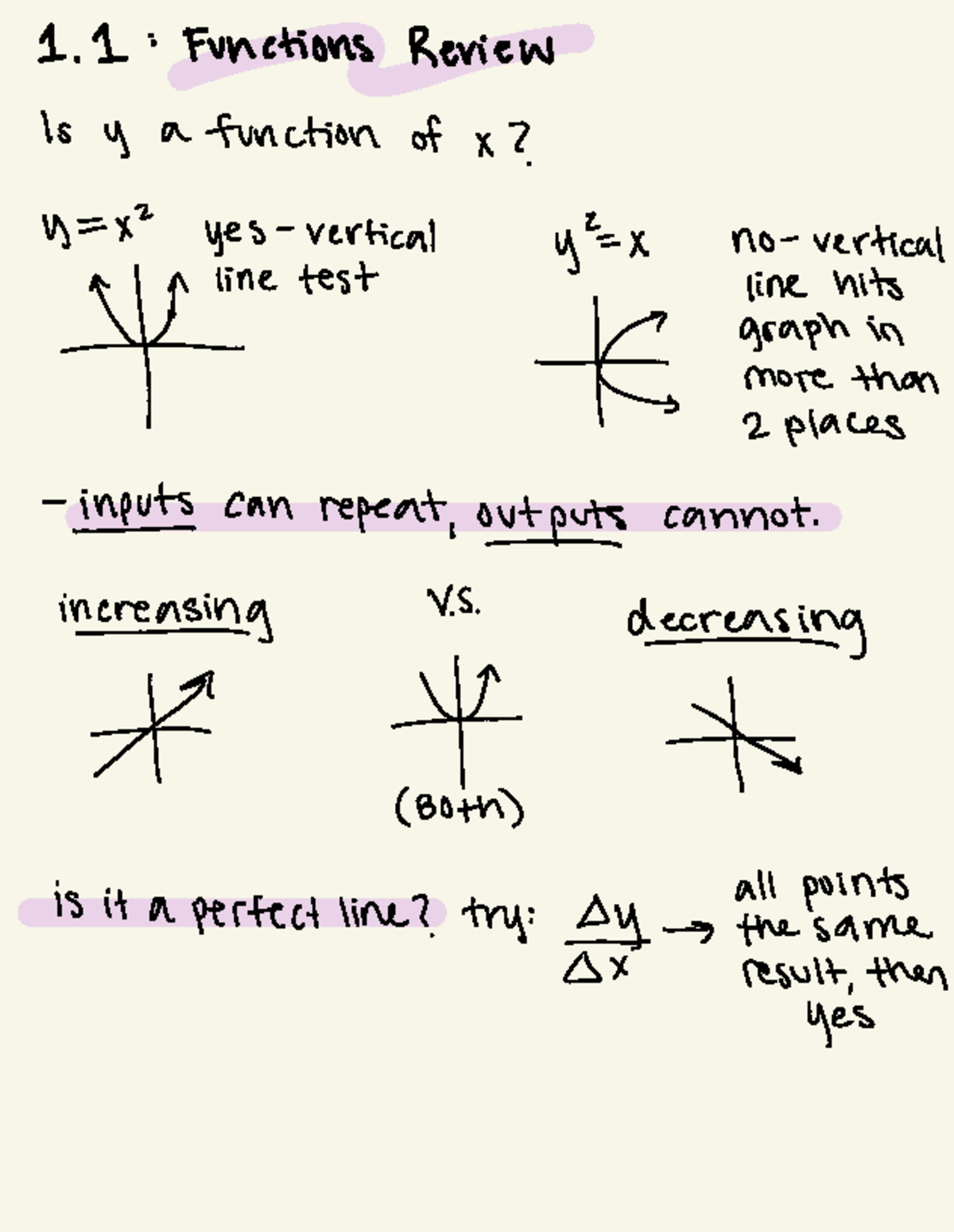 Math 115 part 1 - Math 115 video notes - 1 : Functions Review Is y a ...