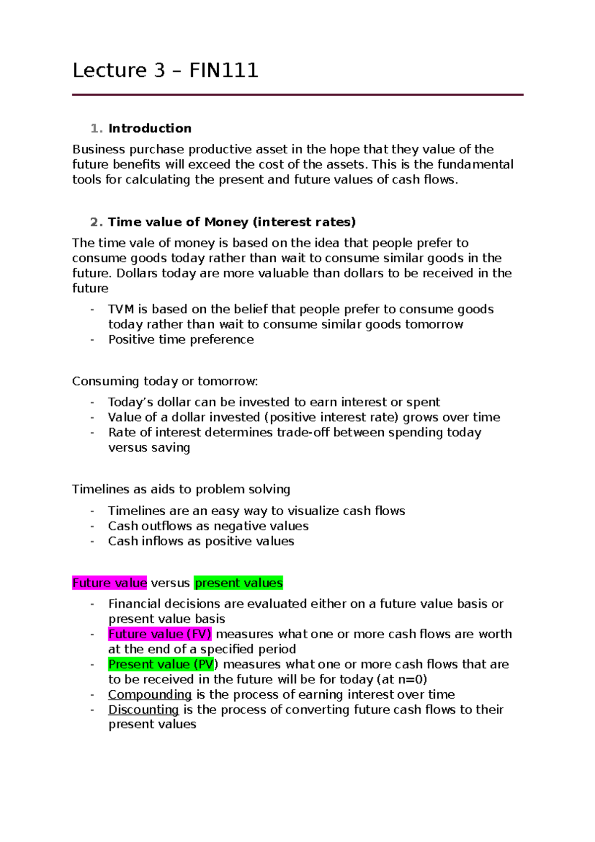 Lecture 3 - FIN111 - Lecture 3 – FIN 1 Business purchase productive ...