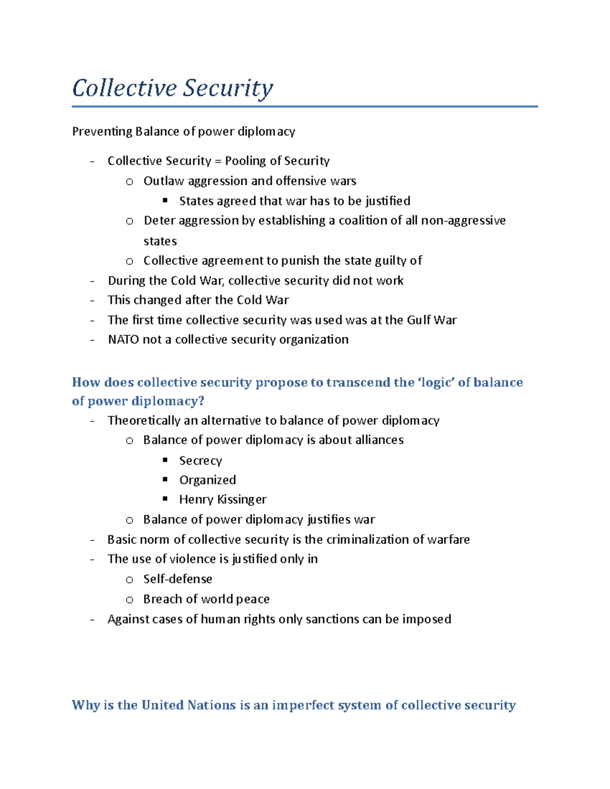 Collective Security - lecture notes - Collective Security Preventing ...