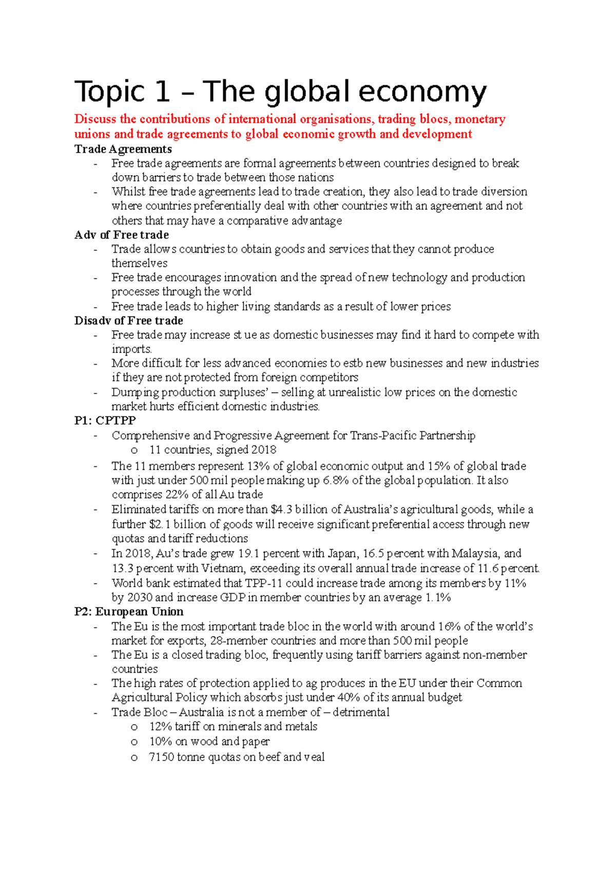 HSC economics Essay - Topic 1 – The global economy Discuss the ...
