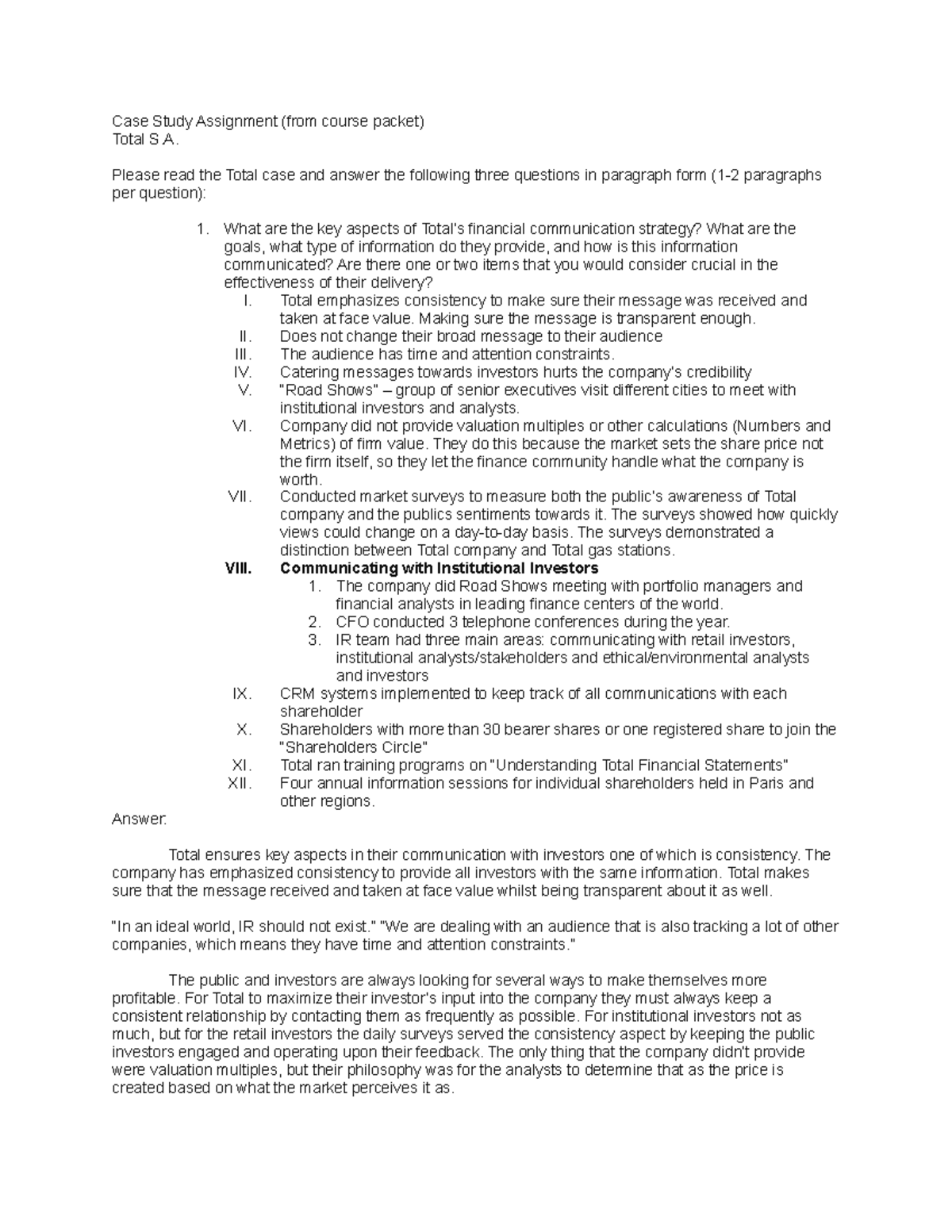 Case Study - Total (Oil Company) - Case Study Assignment (from course ...