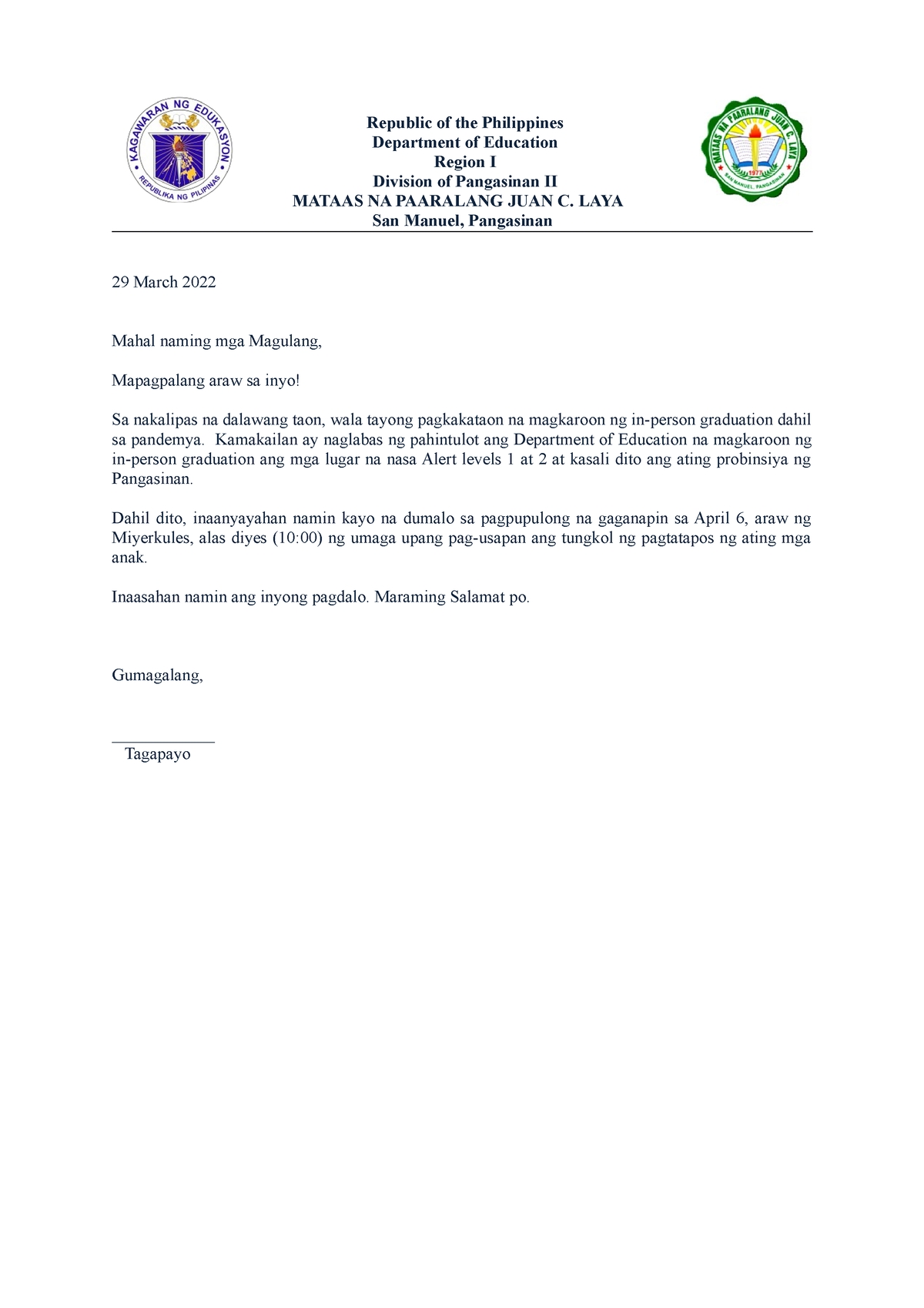 Meeting-Letter - Letter - Technical Vocational Education - Electronics ...