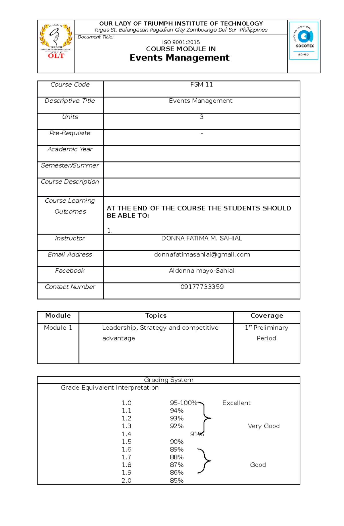 EVENTS MANAGEMNET IN HOSPITALITY MANAGEMENT FSM11 - Household Resource ...