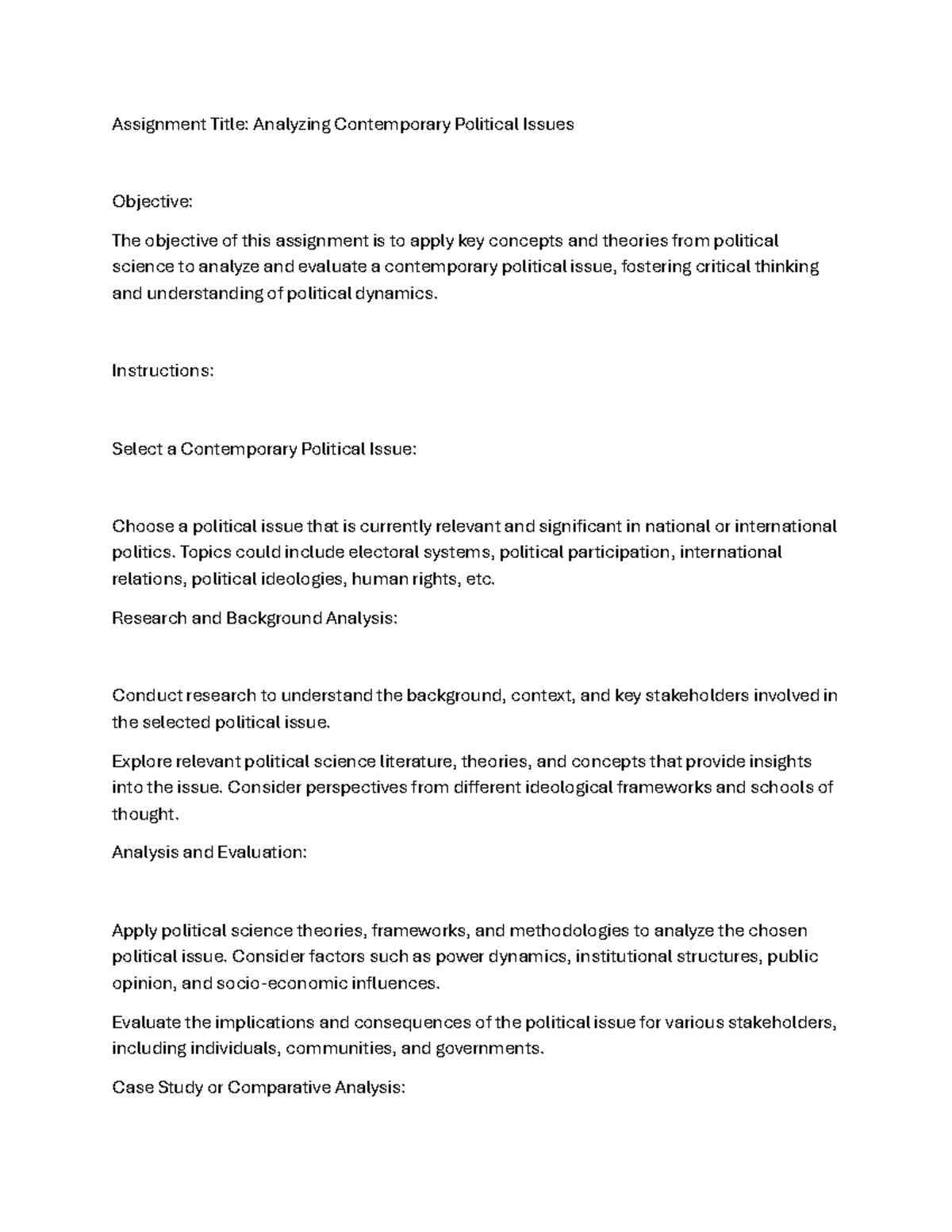 Assignment 5 - Instructions: Select a Contemporary Political Issue ...