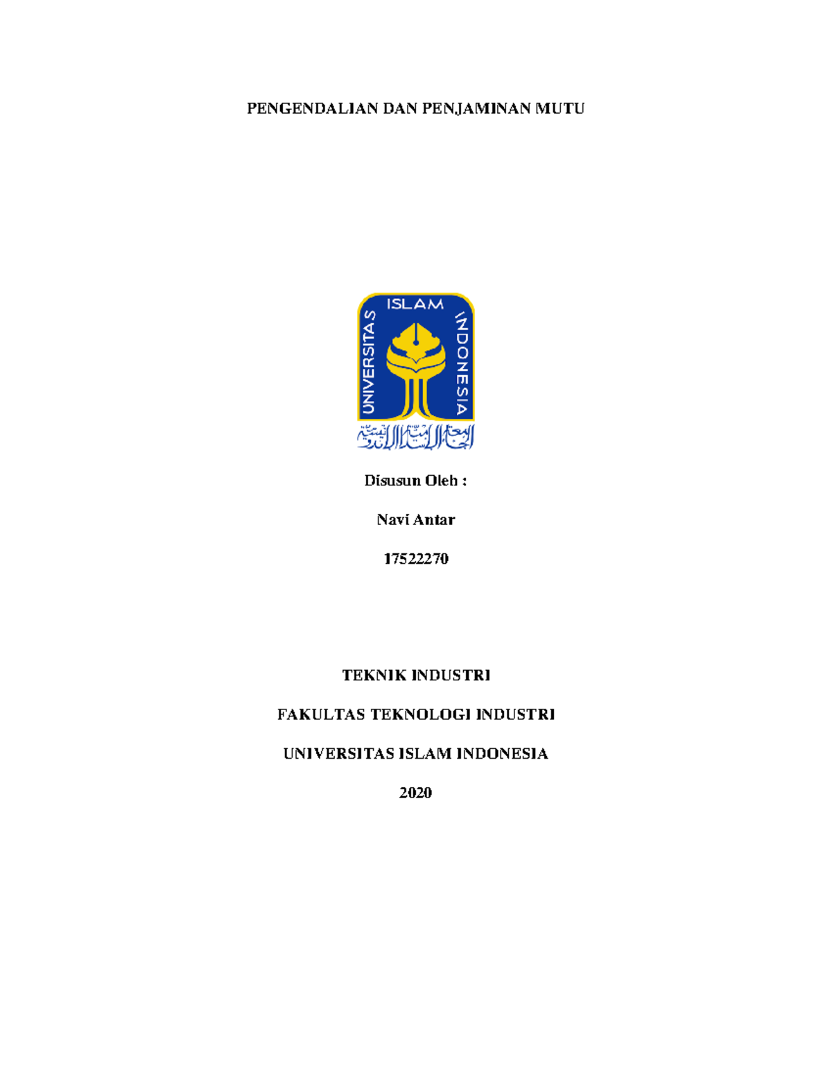 Tugas Pengendalian DAN Penjaminan MUTU Pertemuan 1 ( Pendahuluan ...