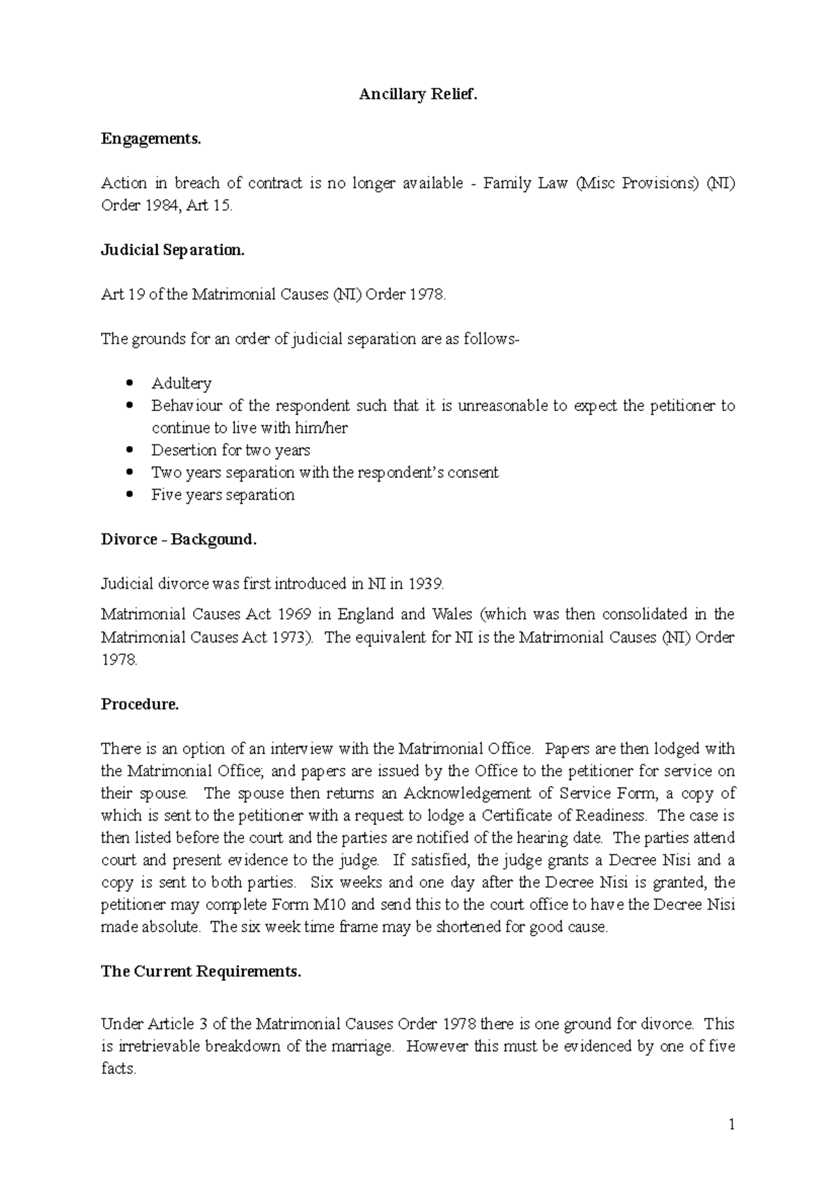 Ancillary Relief - Handout - Ancillary Relief. Engagements. Action in ...