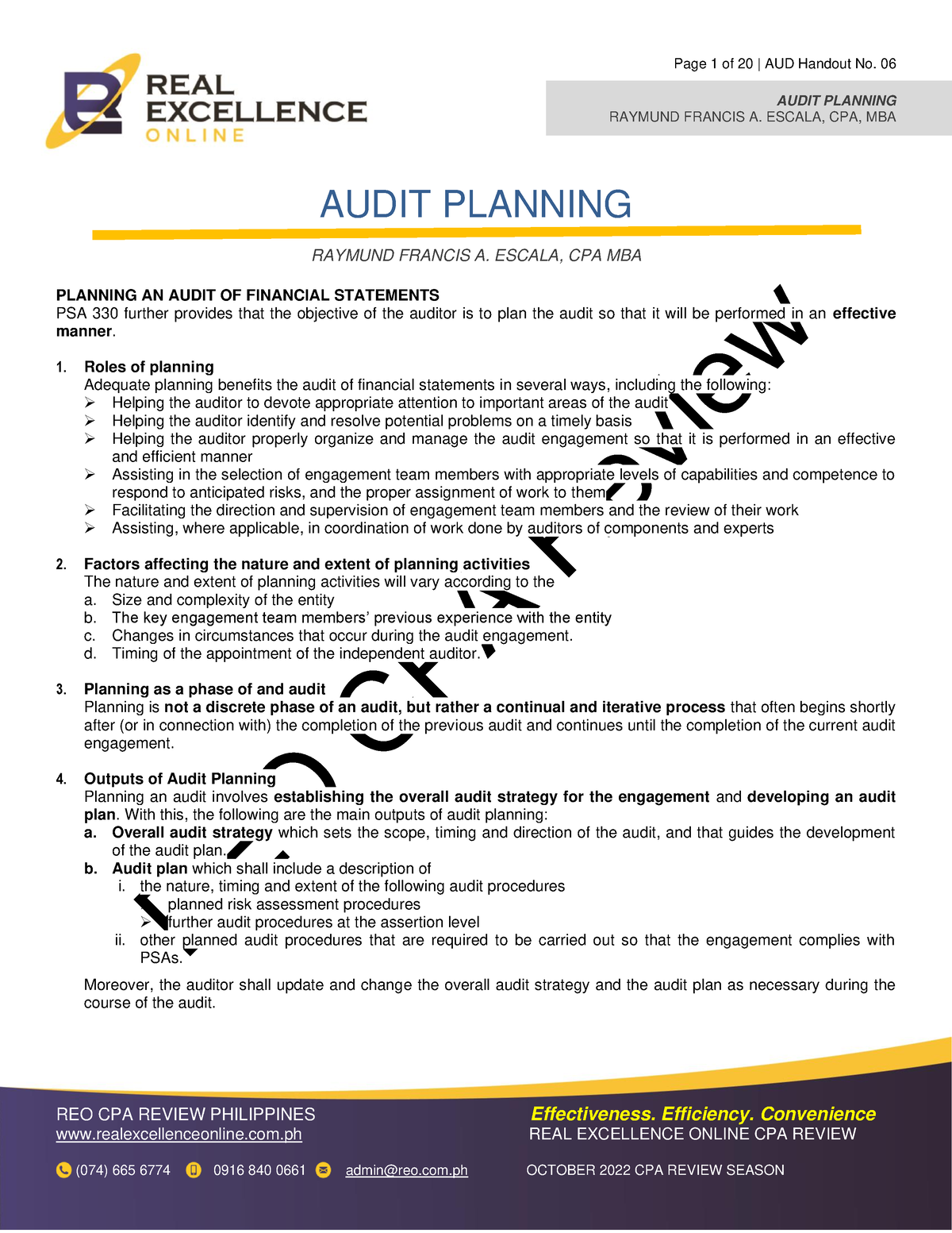 06 Audit Planning - Workbook - Reo Cpa Review Audit Planning Raymund 