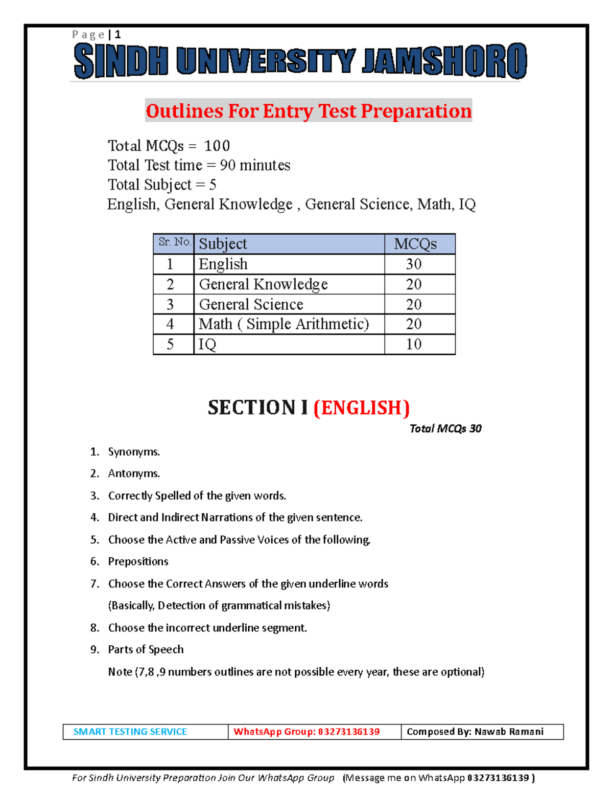 Outline Sindh Uni preparation - SMART TESTING SERVICE WhatsApp Group ...
