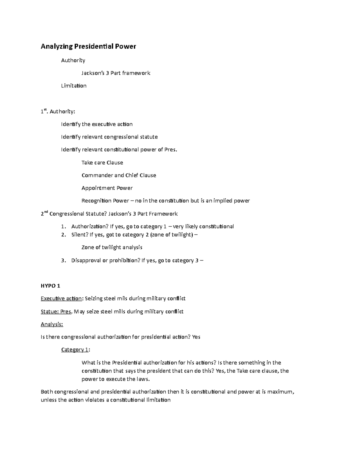 Analysis Presidential Power Analyzing Presidential Power Authority