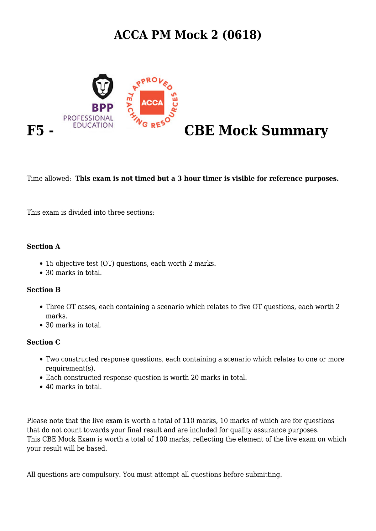 ACCA Note and Mock Exam