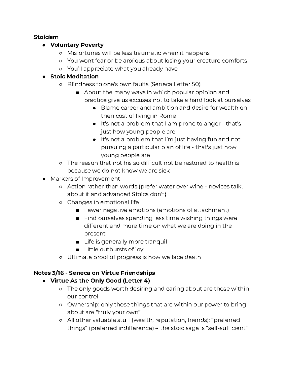 Philosophy 494 Notes - Stoicism Voluntary Poverty Misfortunes will be ...