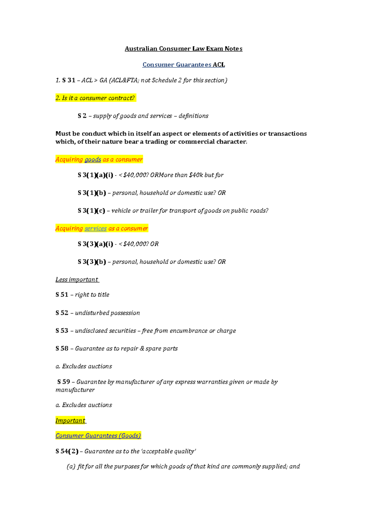 ACL Exam Notes - Summary Comparative Commercial Law - Australian ...