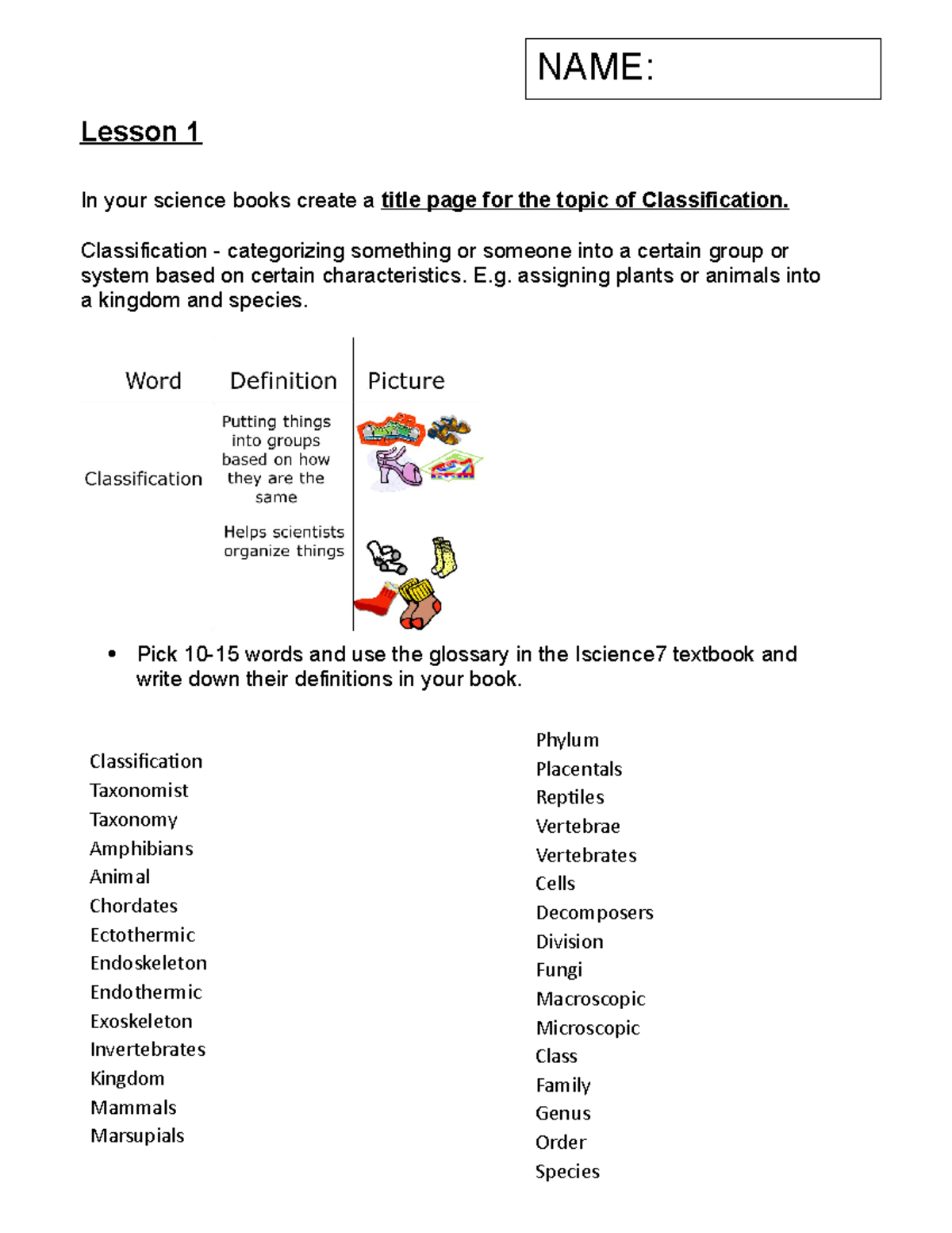 Classification in Science: Lesson 1-3 - Studocu