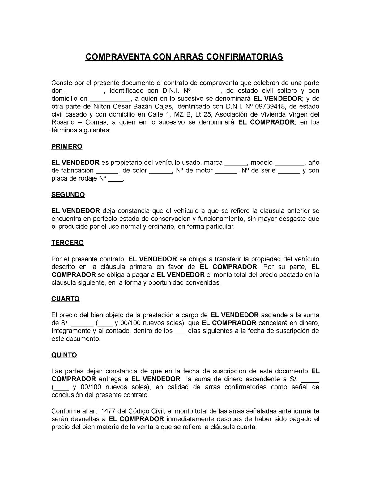 Contrato De Compra Venta Con Arras Confirmatorias Compraventa Con Arras Confirmatorias Conste 8879