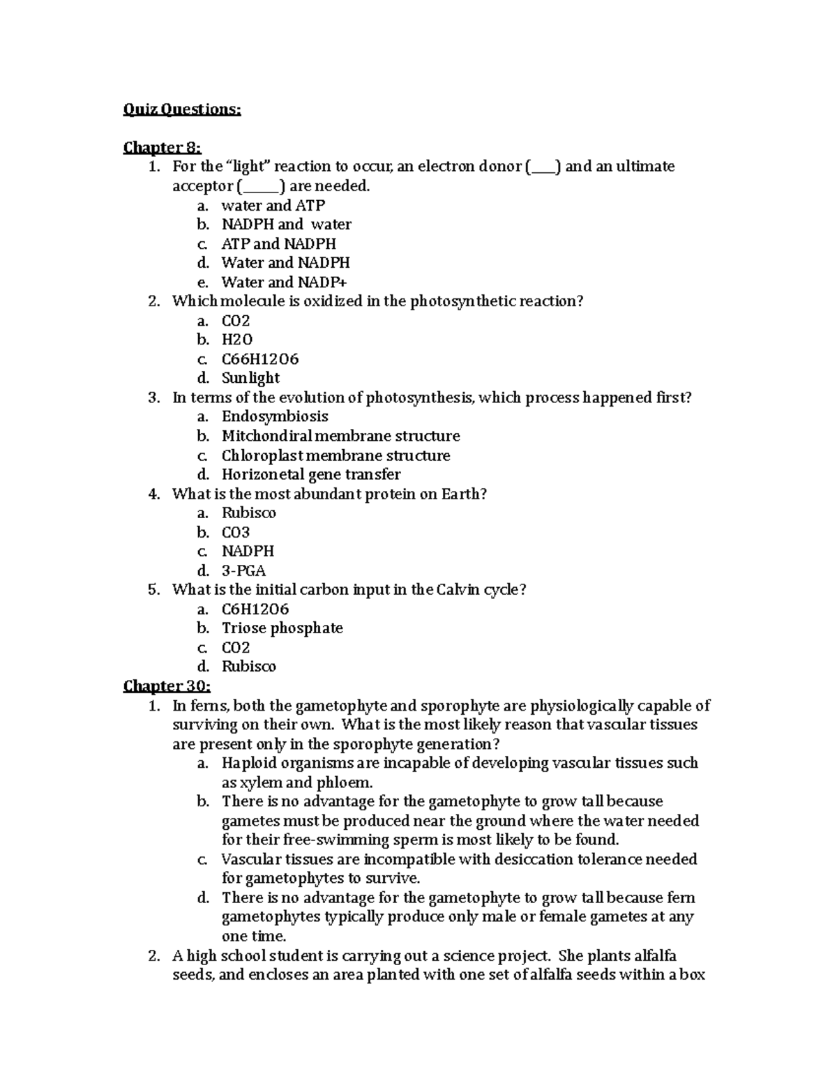 Online Quiz Questions - Quiz Questions: Chapter 8: 1. For the “light ...