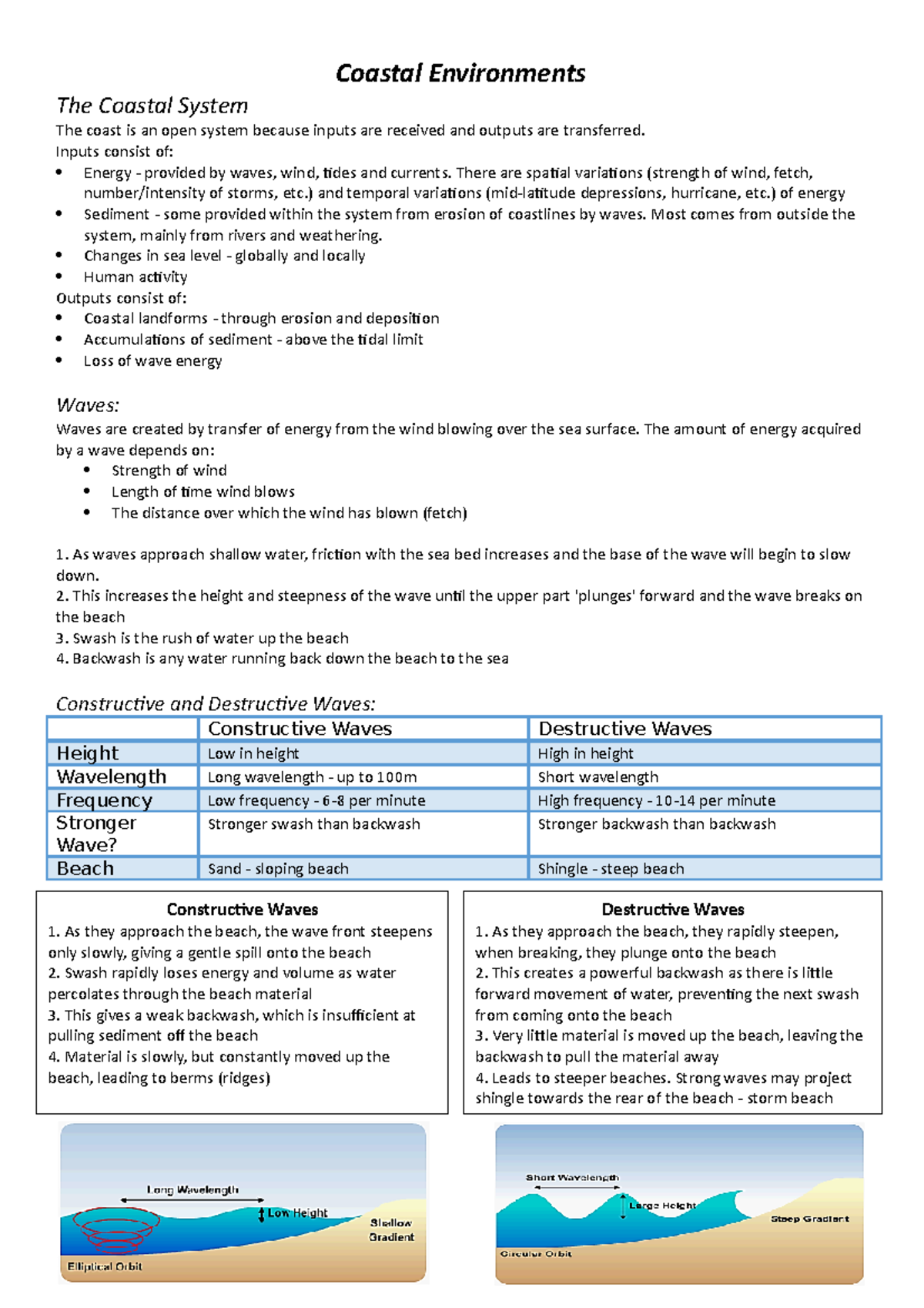 Coastal Environments Revision Notes - The Coastal System The coast is ...